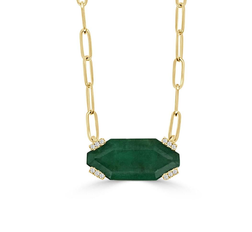 Emerald Cut Pendant Necklace with Octagonal Emerald & Paperclip Chain For Sale