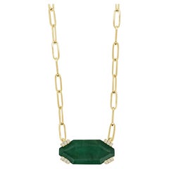 Pendant Necklace with Octagonal Emerald & Paperclip Chain
