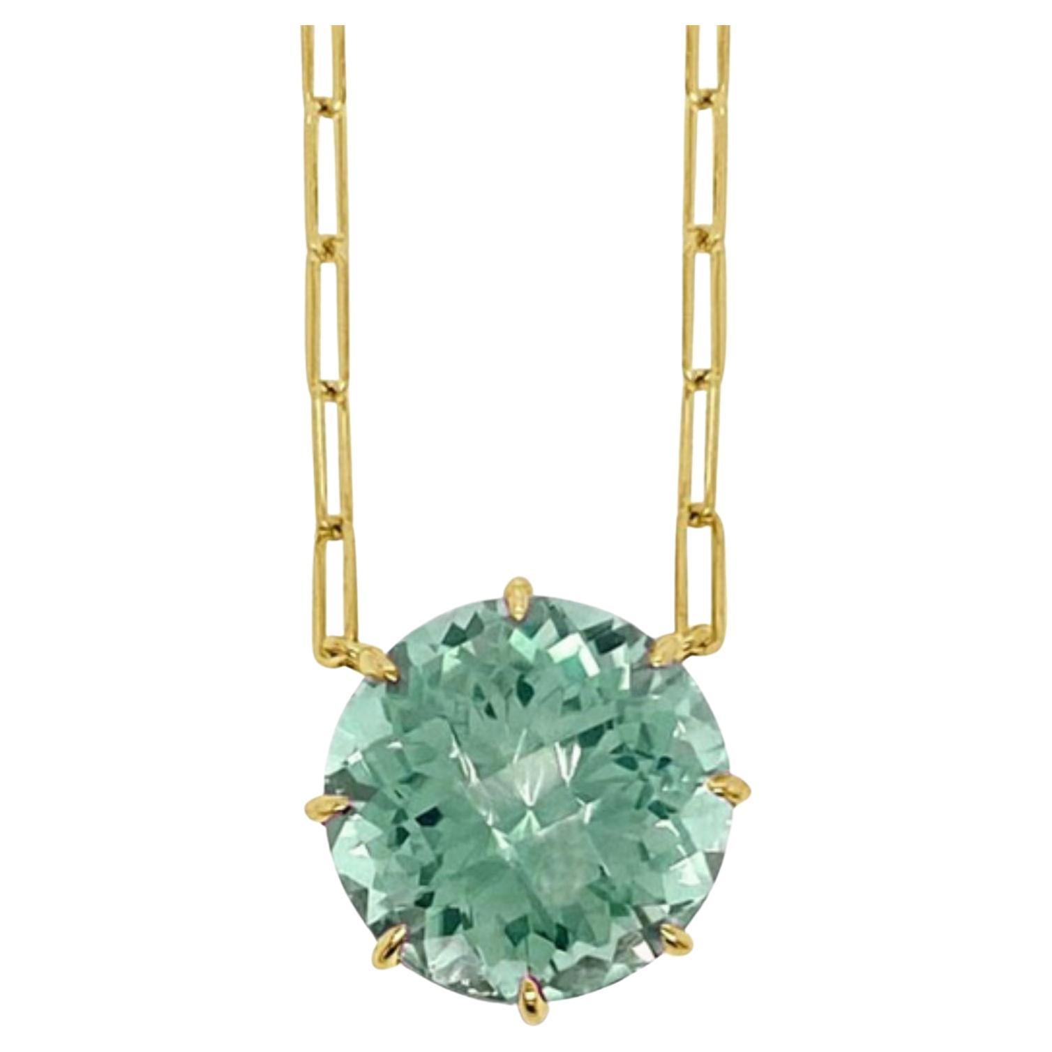 Pendant Necklace with Round Mint Green Tourmaline For Sale