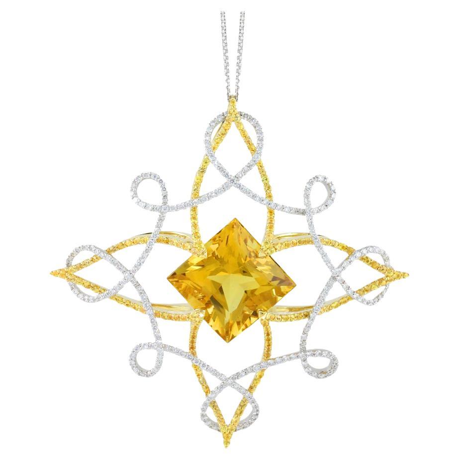 Frederic Salbei-Halskette mit gelbem Beryll-, gelbem Saphir- und Diamant-Anhänger