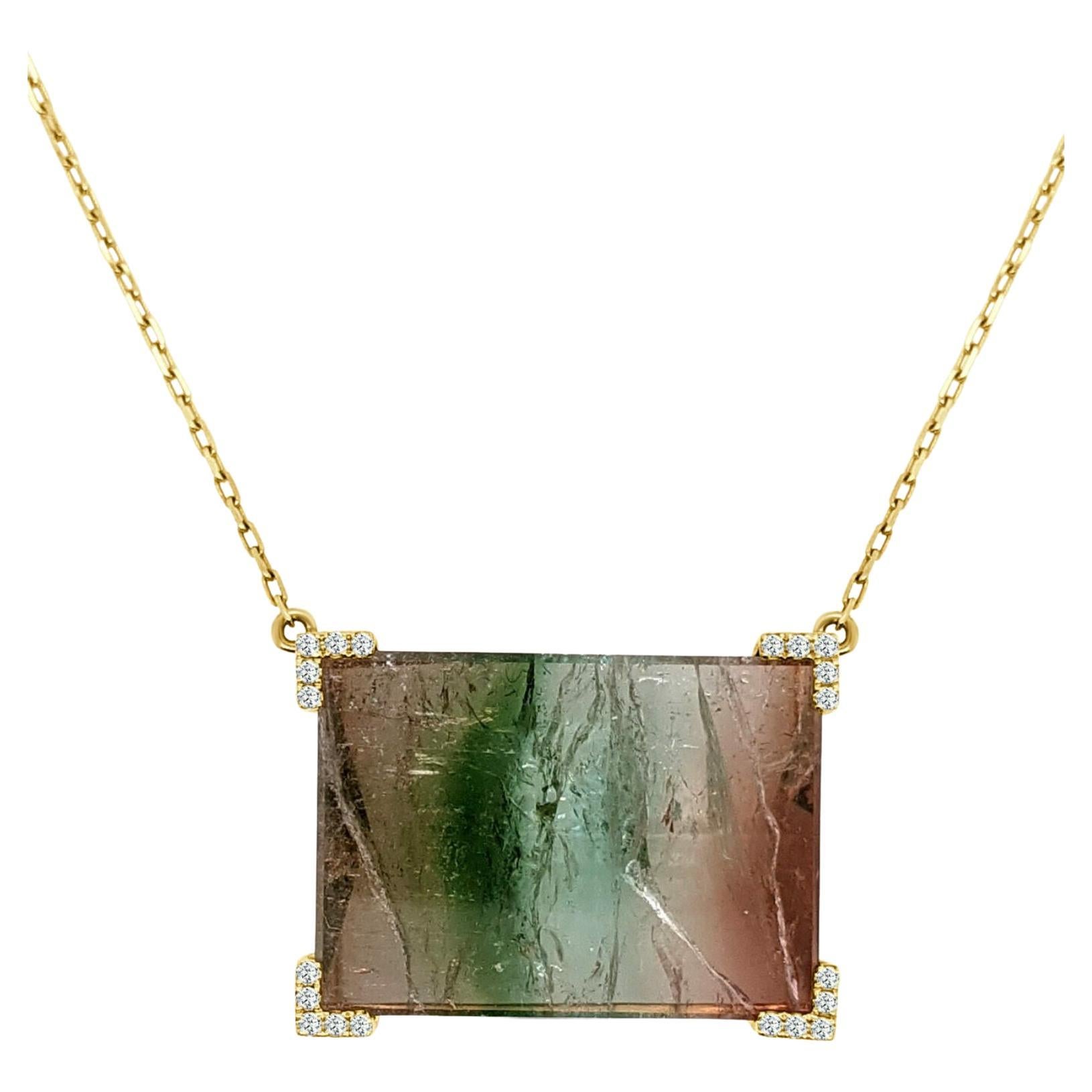 Frederic Sage Rectangle Rutilated Quartz, Tourmaline & Diamond Pendant For Sale