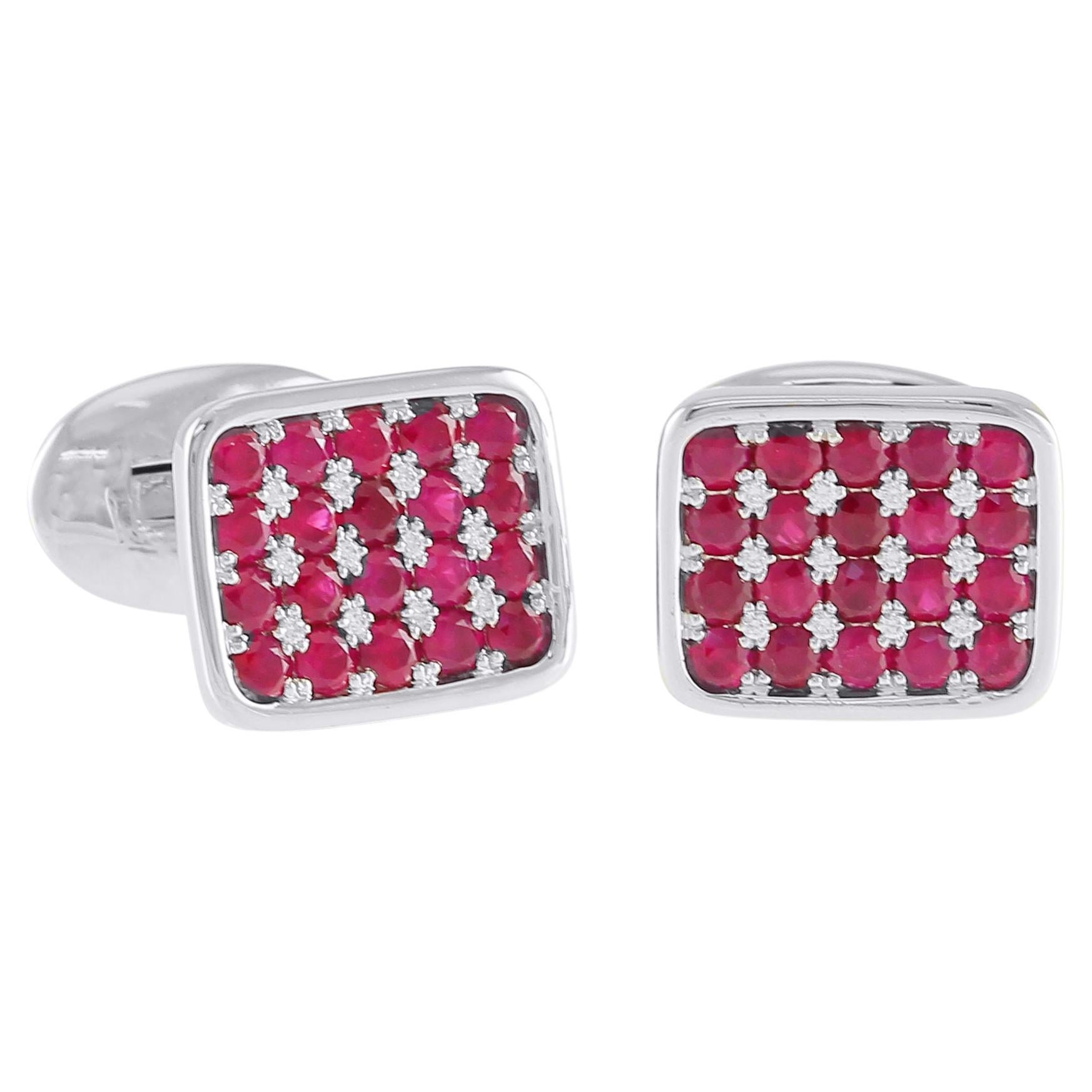 Frederic Sage Ruby and Diamond Cufflinks For Sale