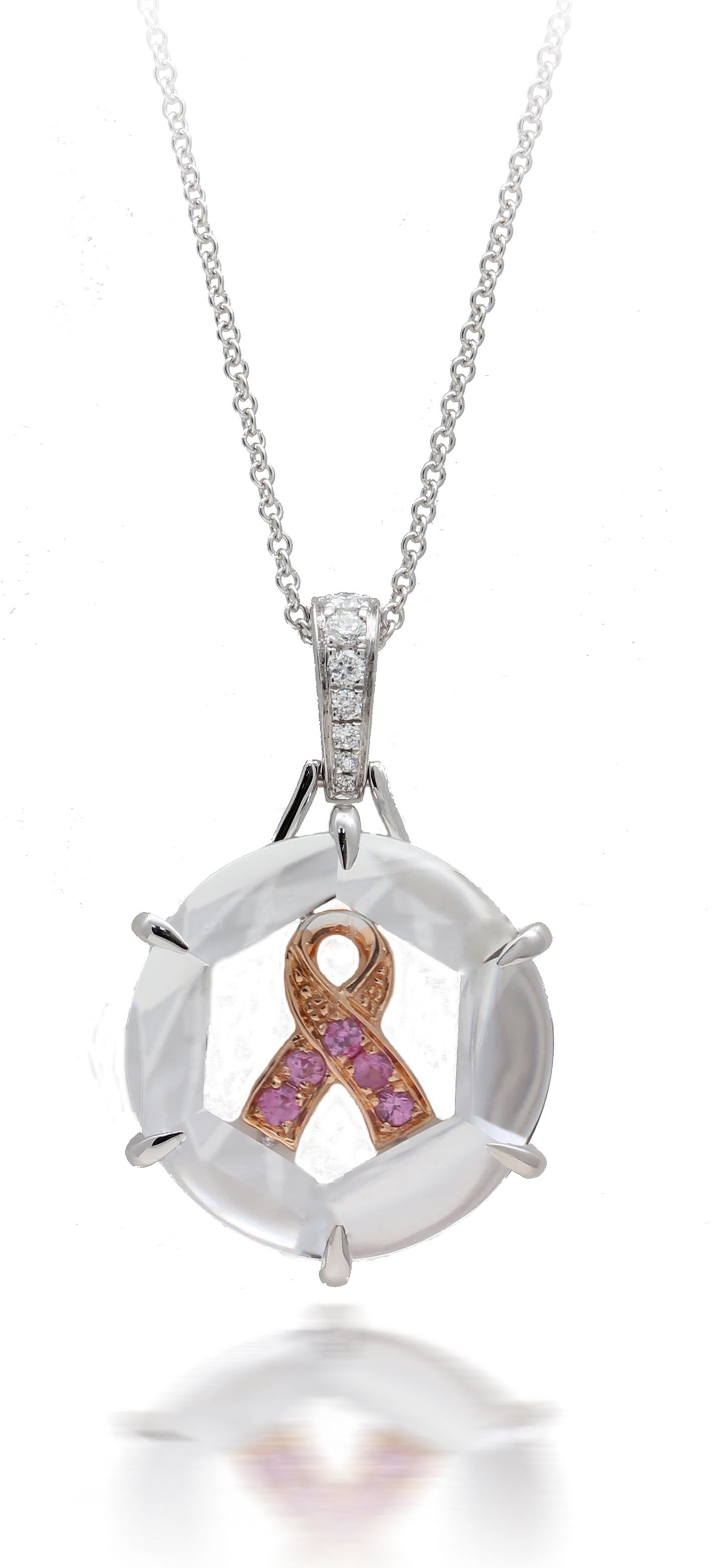 18K PWG PINK SAPPHIRE BREAST CANCER RIBBON INSIDE JELLY WITH DIA BALE PENDANT WITH CHAIN
5 PSA 0.08 CT, 7 DIA 0.08 Carat 