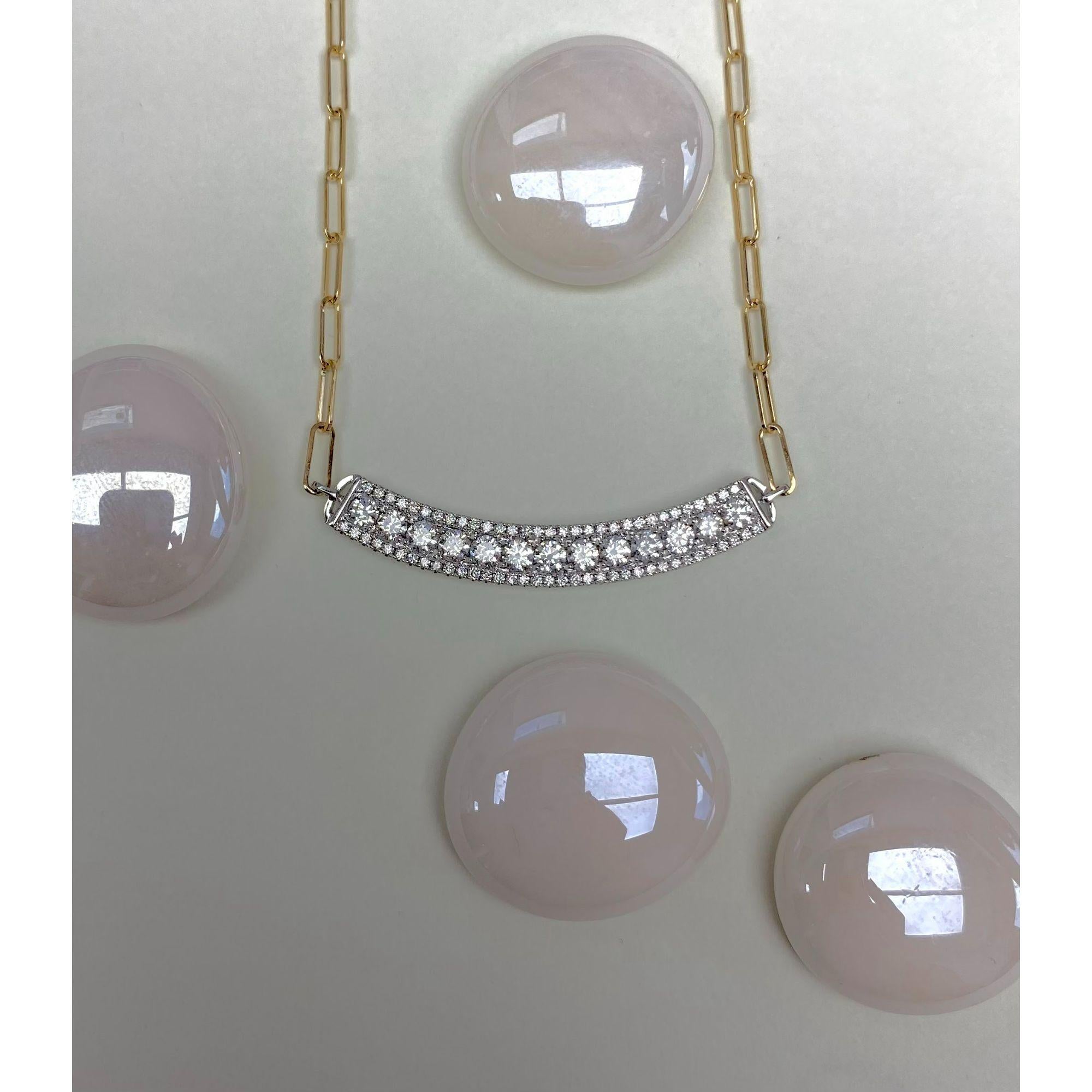 All Diamond Short Horizontal Linear Curve Pendant With Attached Paperclip Chain, 1.06 Ct, (approximately 36.5 mm x 5.5 mm)

Available in other metal/ gemstone options: This Diamond pendant can be made in white, pink or yellow gold. 
Matching