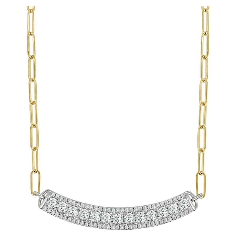 Horizontal Chain Design Short Diamond Horizontal Linear Curve Pendant with Chain For Sale at ...