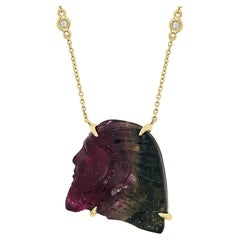 Frederic Sage Watermelon Tourmaline & Diamond Pharaoh Head Pendant