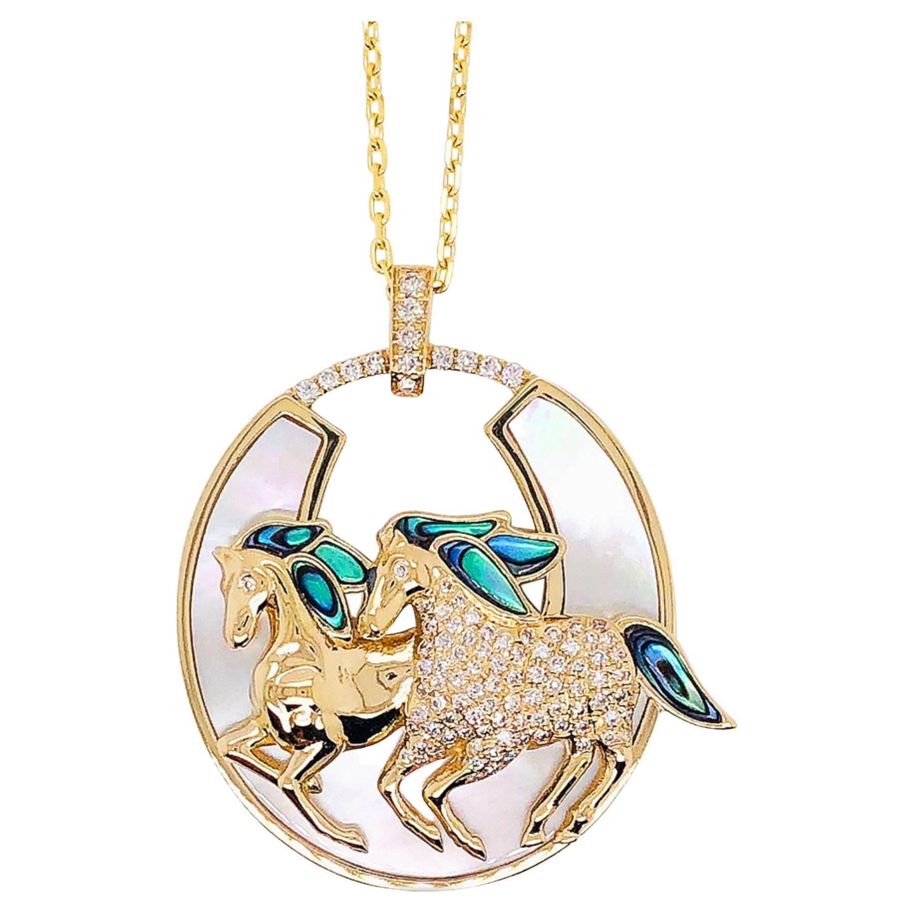 Frederic Sage Yellow Gold and Diamond Double Stallion Horse Pendant For Sale