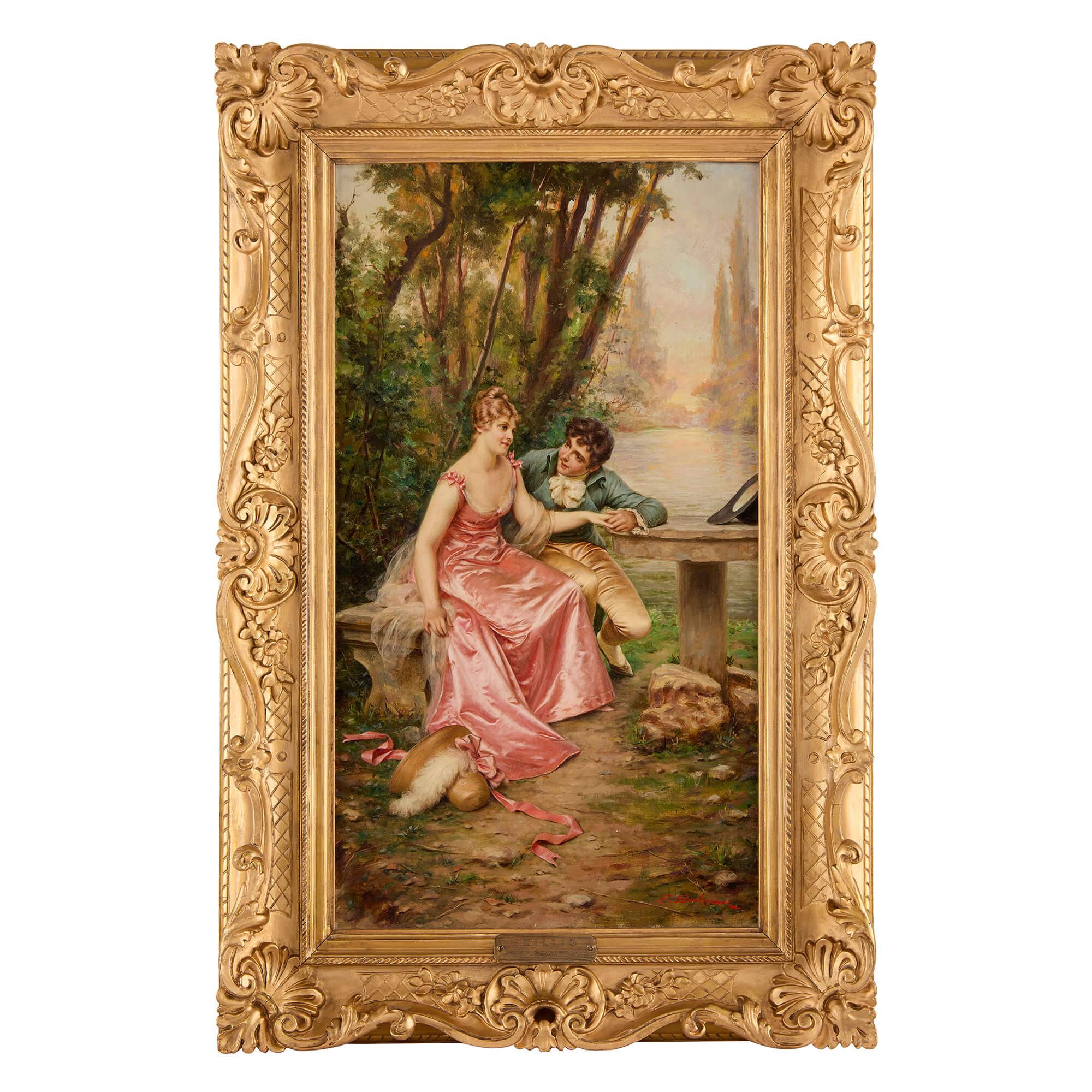 Romantic Courting Scene Frederic Soulacroix French 19th Century Oil Painting
