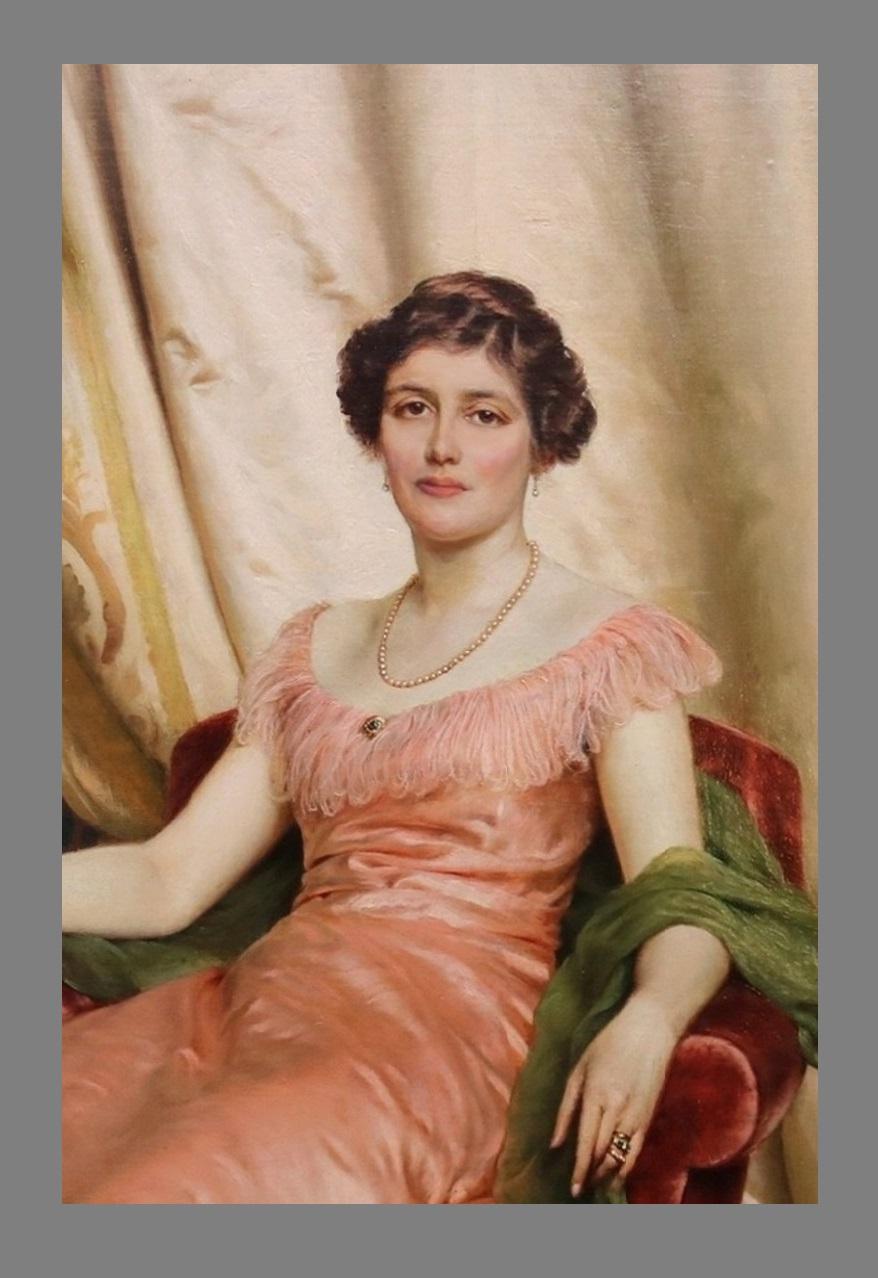 Regina dei Fiori - 19th Century Oil Painting Society Portrait of Italian Beauty 1