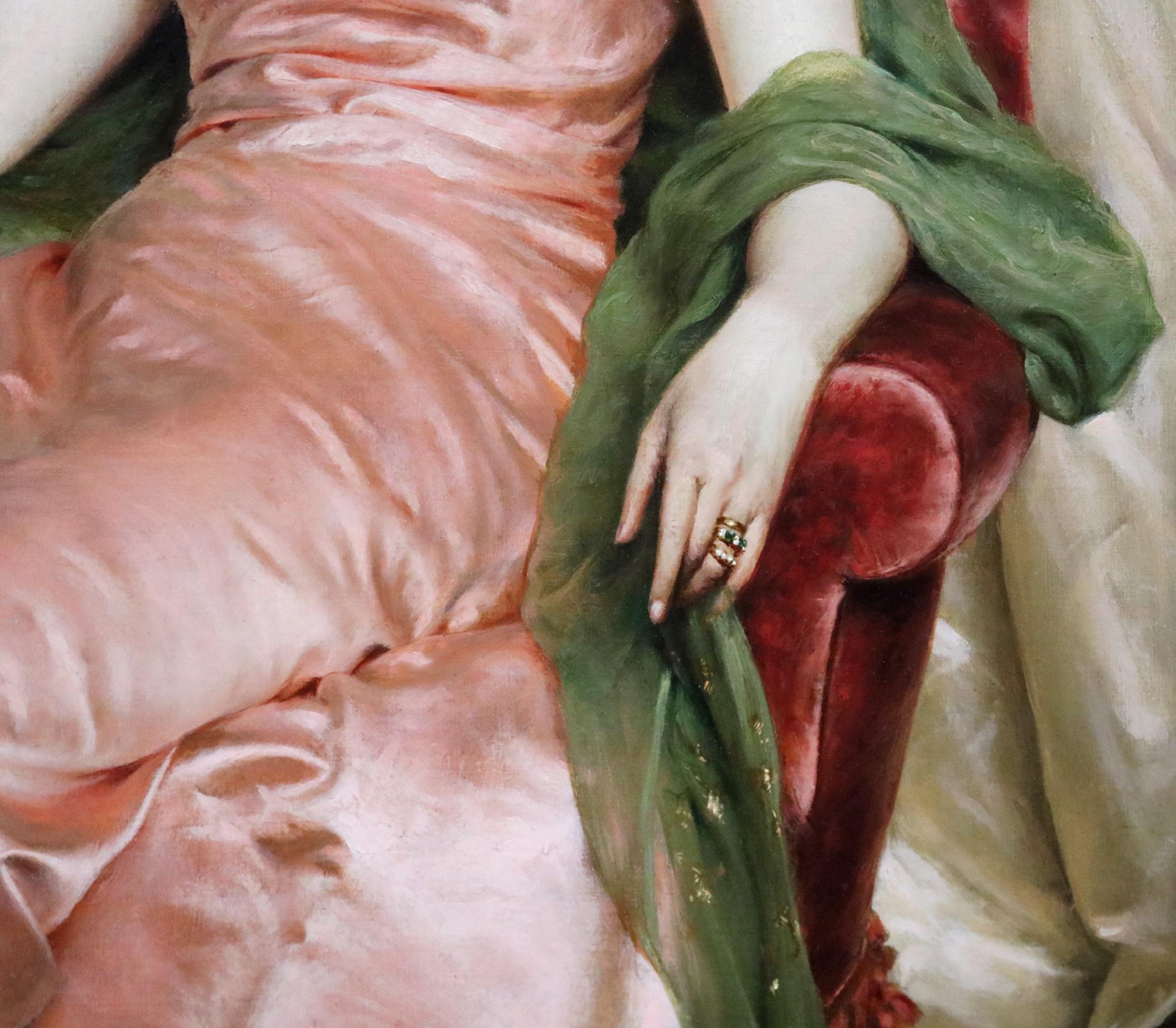 Regina dei Fiori - 19th Century Oil Painting Society Portrait of Italian Beauty For Sale 6