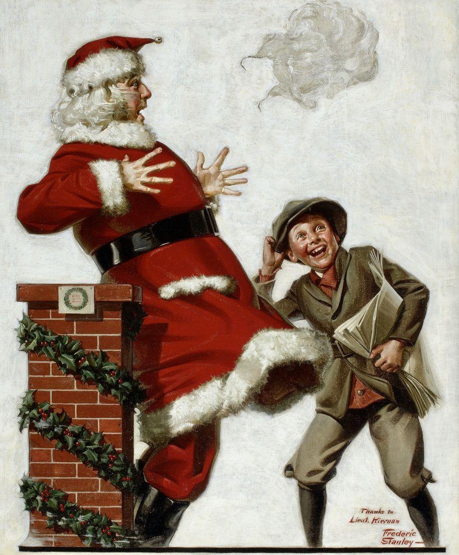 Frederic Stanley Figurative Painting - Santa in the Wind