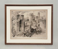 A Dynamic, 1920s Modern Birds-Eye View of Detroit, Michigan, "Downtown Detroit"
