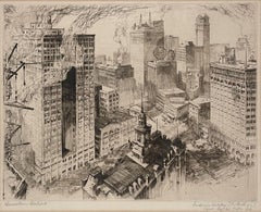 A Dynamic, 1920s Modern Birds-Eye View of Detroit, Michigan, "Downtown Detroit"