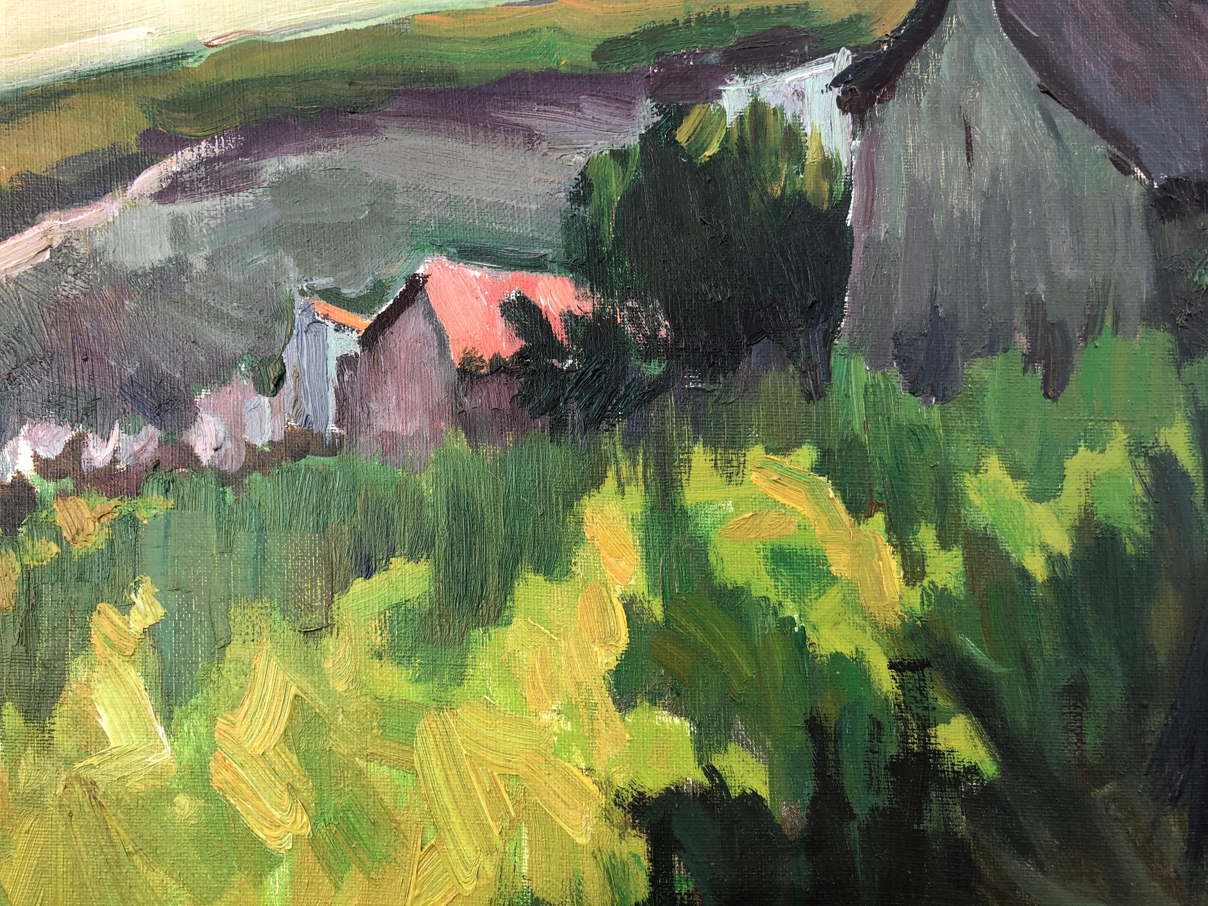 Teia Spain oil on canvas painting Barcelona spanish landscape - Gray Landscape Painting by Frederic Viñals