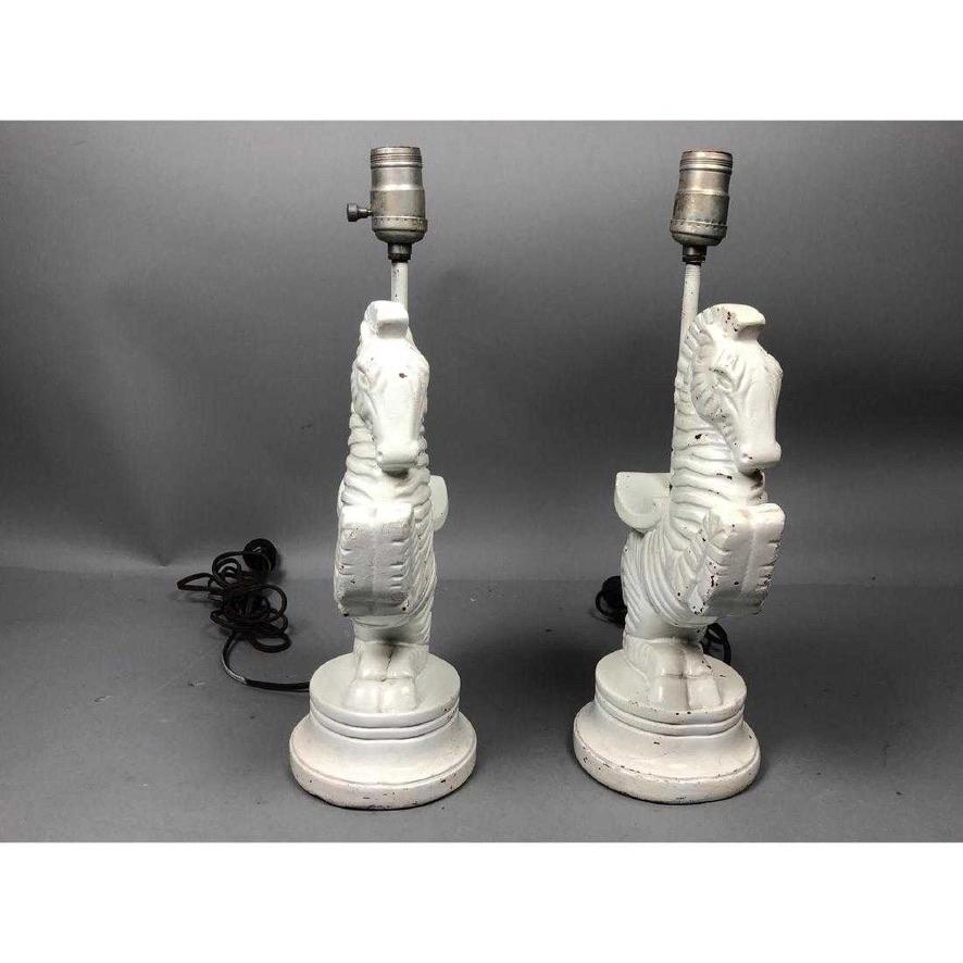 20th Century Frederic Weinberg Bucking Zebra Table Lamp Set, Midcentury, Signed For Sale