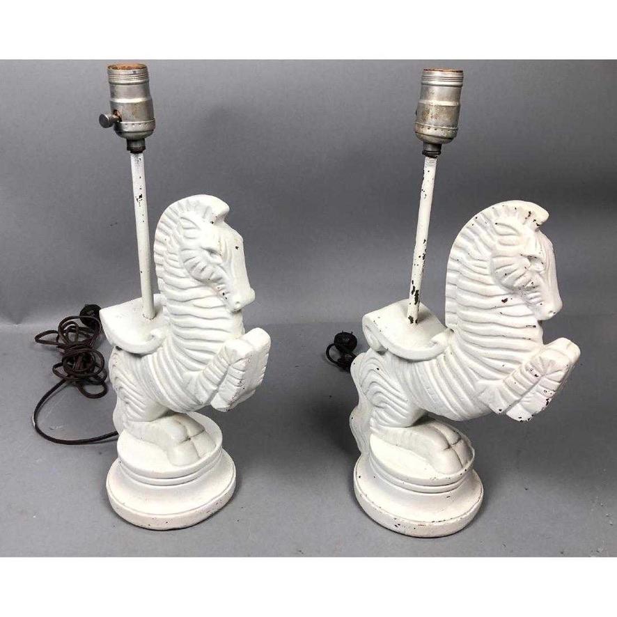 Plaster Frederic Weinberg Bucking Zebra Table Lamp Set, Midcentury, Signed For Sale