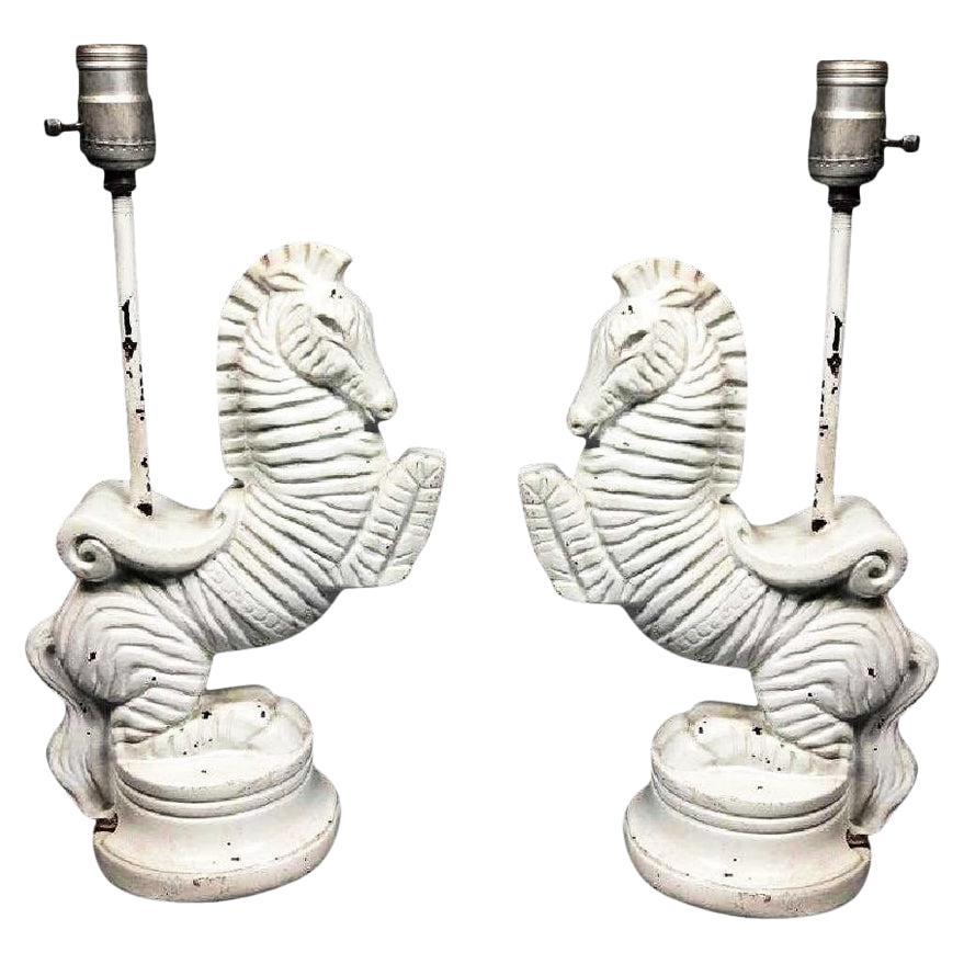 Frederic Weinberg Bucking Zebra Table Lamp Set, Midcentury, Signed