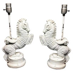 Frederic Weinberg Bucking Zebra Table Lamp Set, Midcentury, Signed