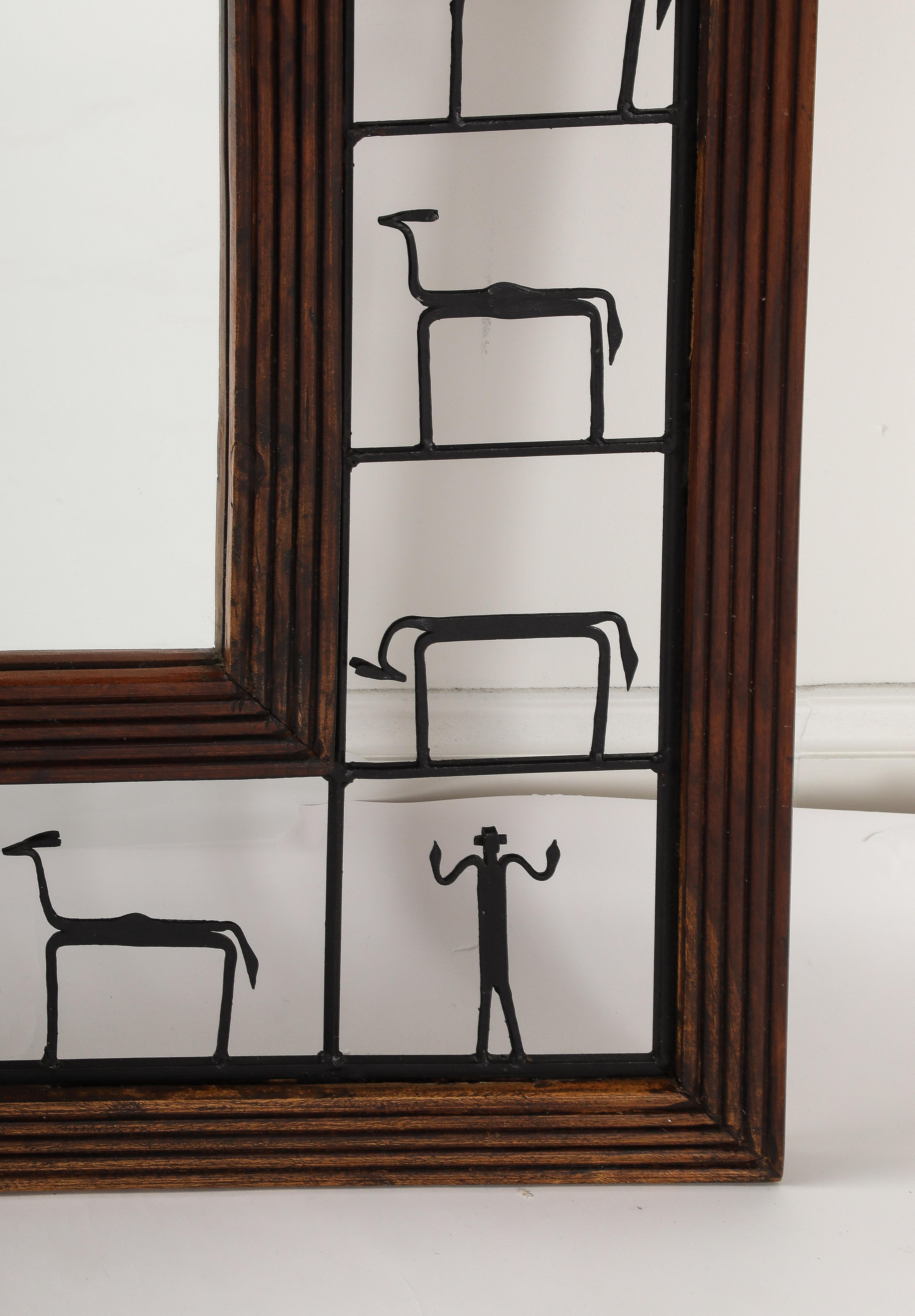 Specchio da parete figurato in ferro e legno Frederic Weinberg, 1950 circa in vendita 4