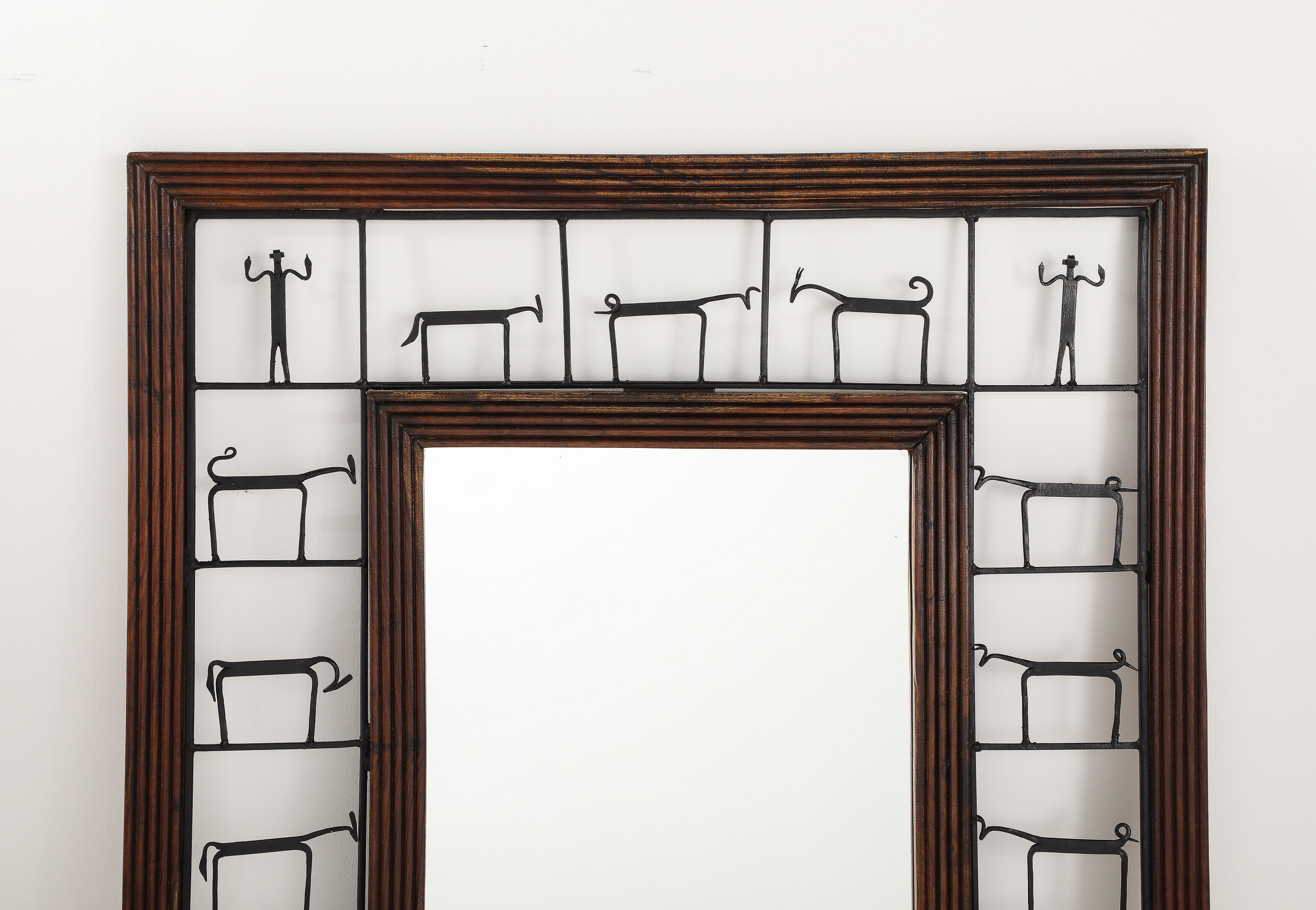 Specchio da parete figurato in ferro e legno Frederic Weinberg, 1950 circa in vendita 6