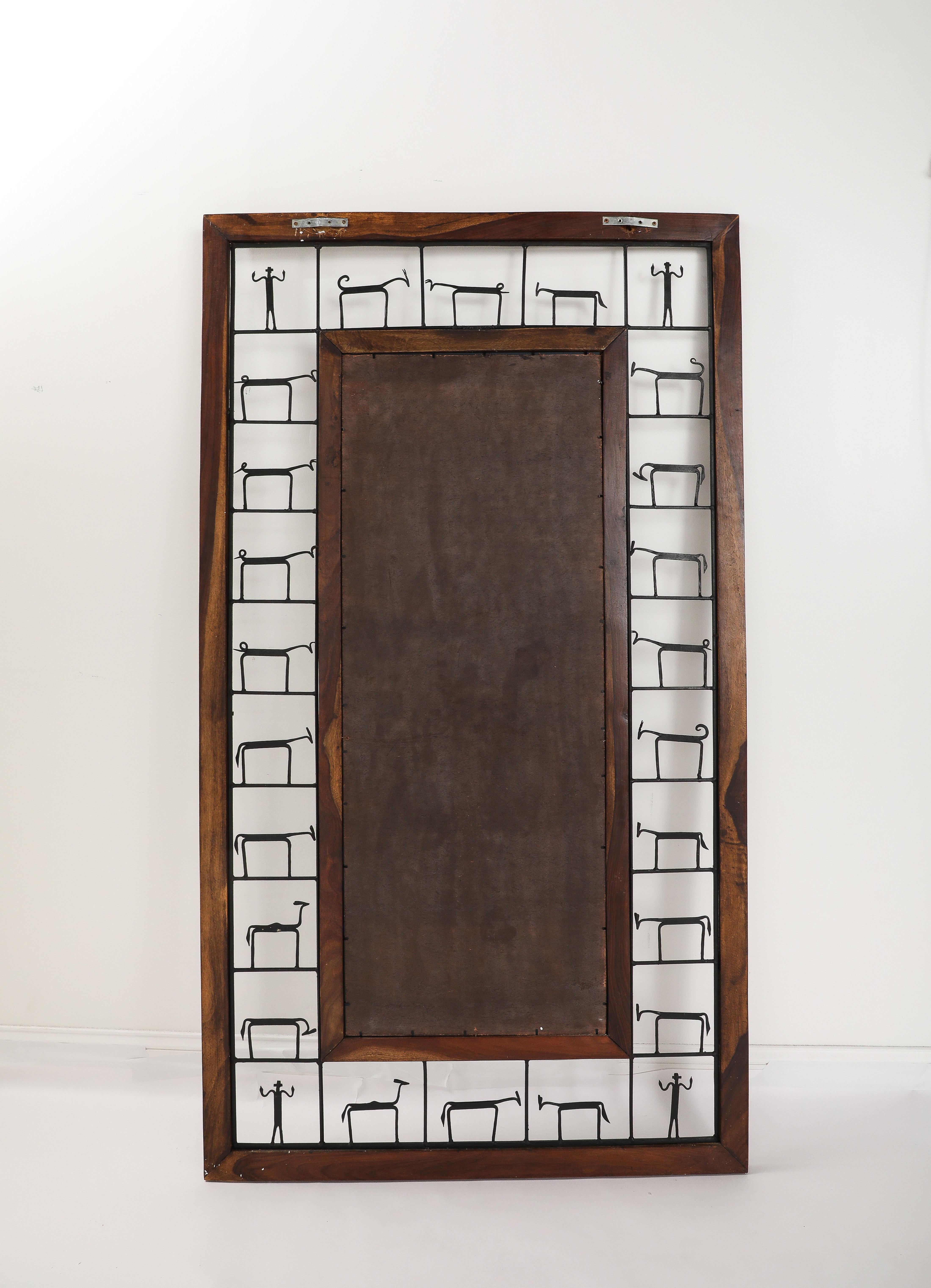 Specchio da parete figurato in ferro e legno Frederic Weinberg, 1950 circa in vendita 9