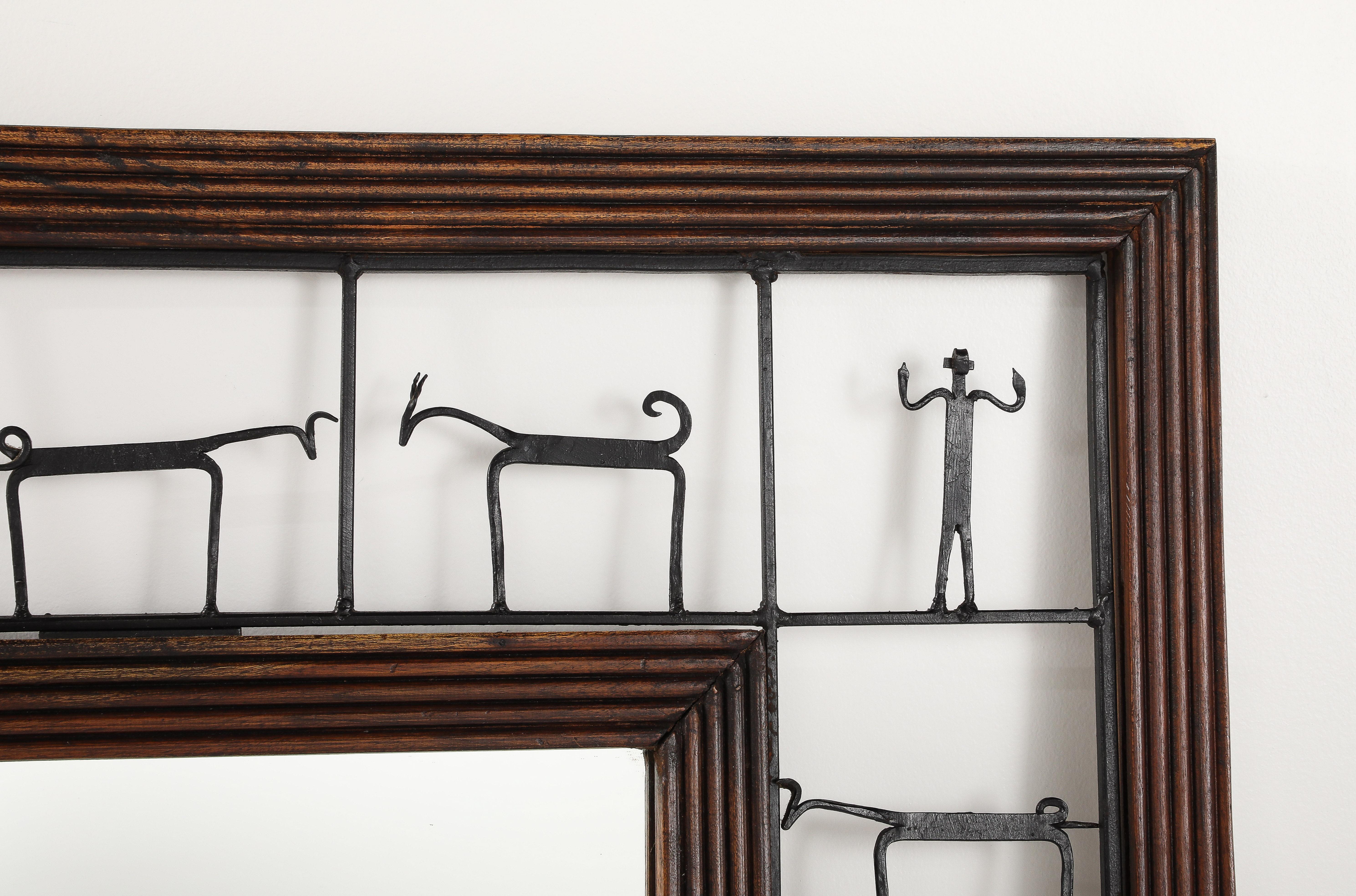 Specchio da parete figurato in ferro e legno Frederic Weinberg, 1950 circa in vendita 2