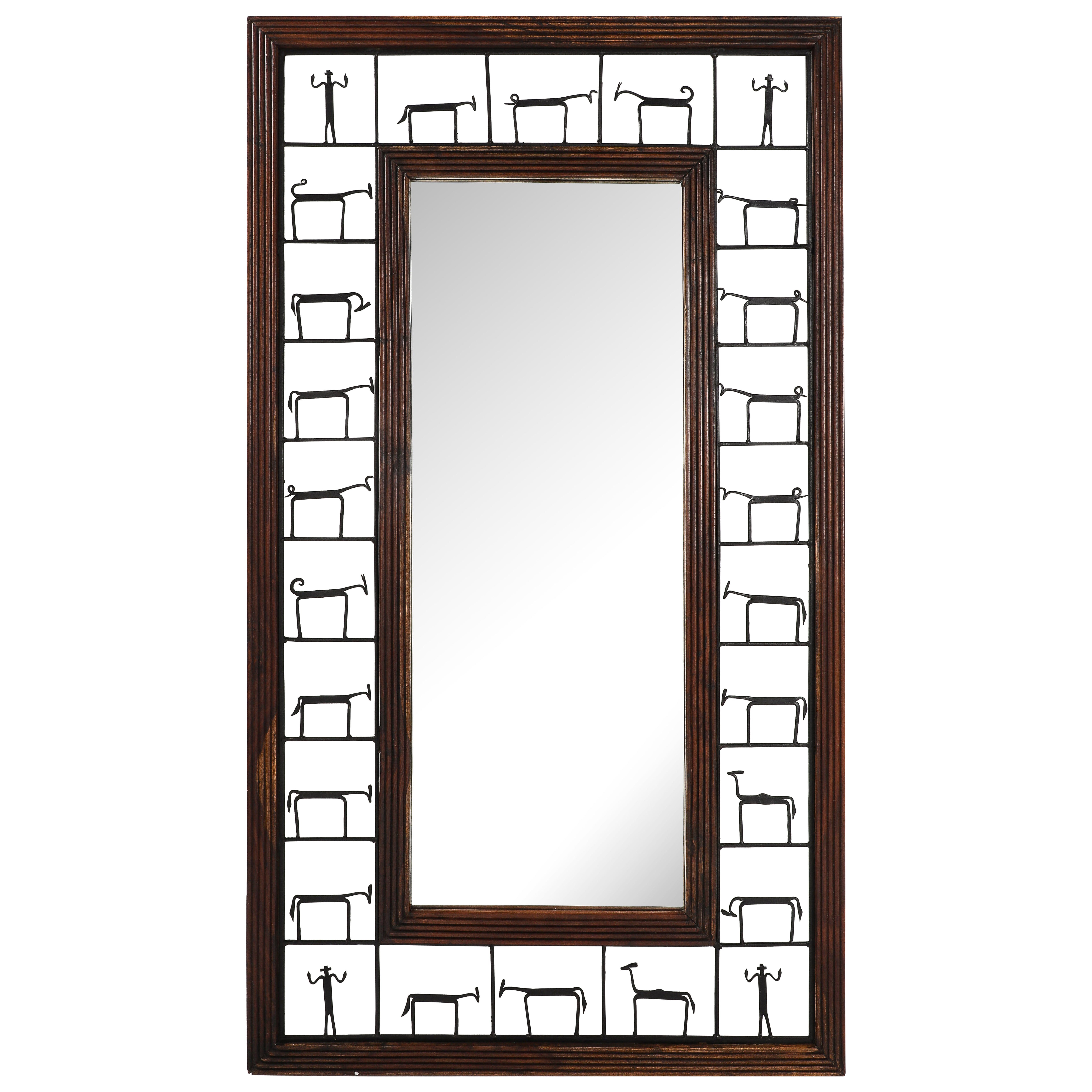 Frederic Weinberg Espejo de pared figurado de hierro y madera, hacia 1950