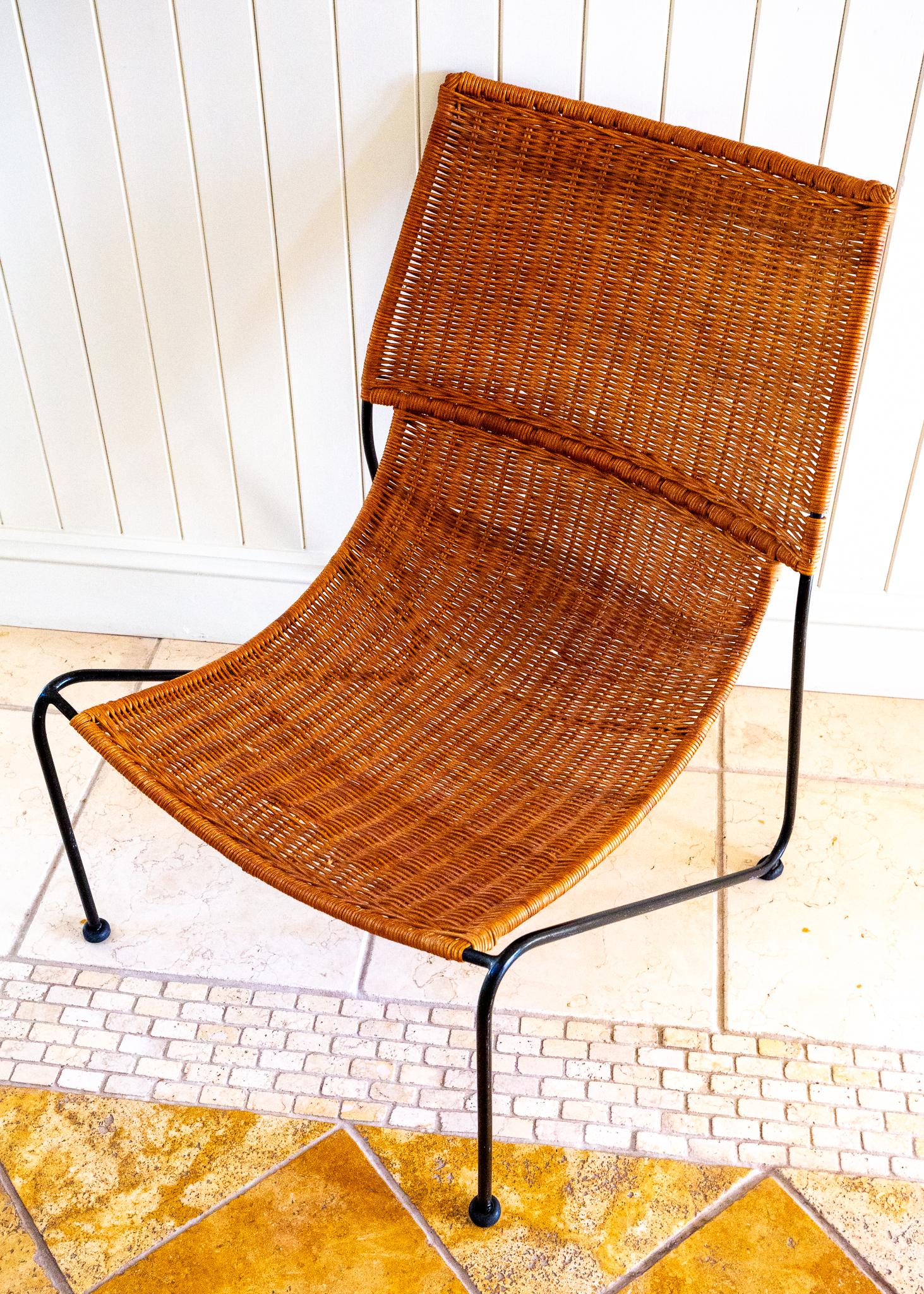 Frederic Weinberg Loungesessel MCM Korbweide Schmiedeeisen Niedriger Mid-Century Bauhaus im Angebot 3