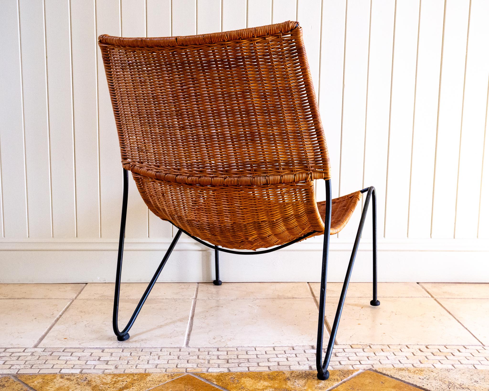 Frederic Weinberg Loungesessel MCM Korbweide Schmiedeeisen Niedriger Mid-Century Bauhaus im Angebot 4