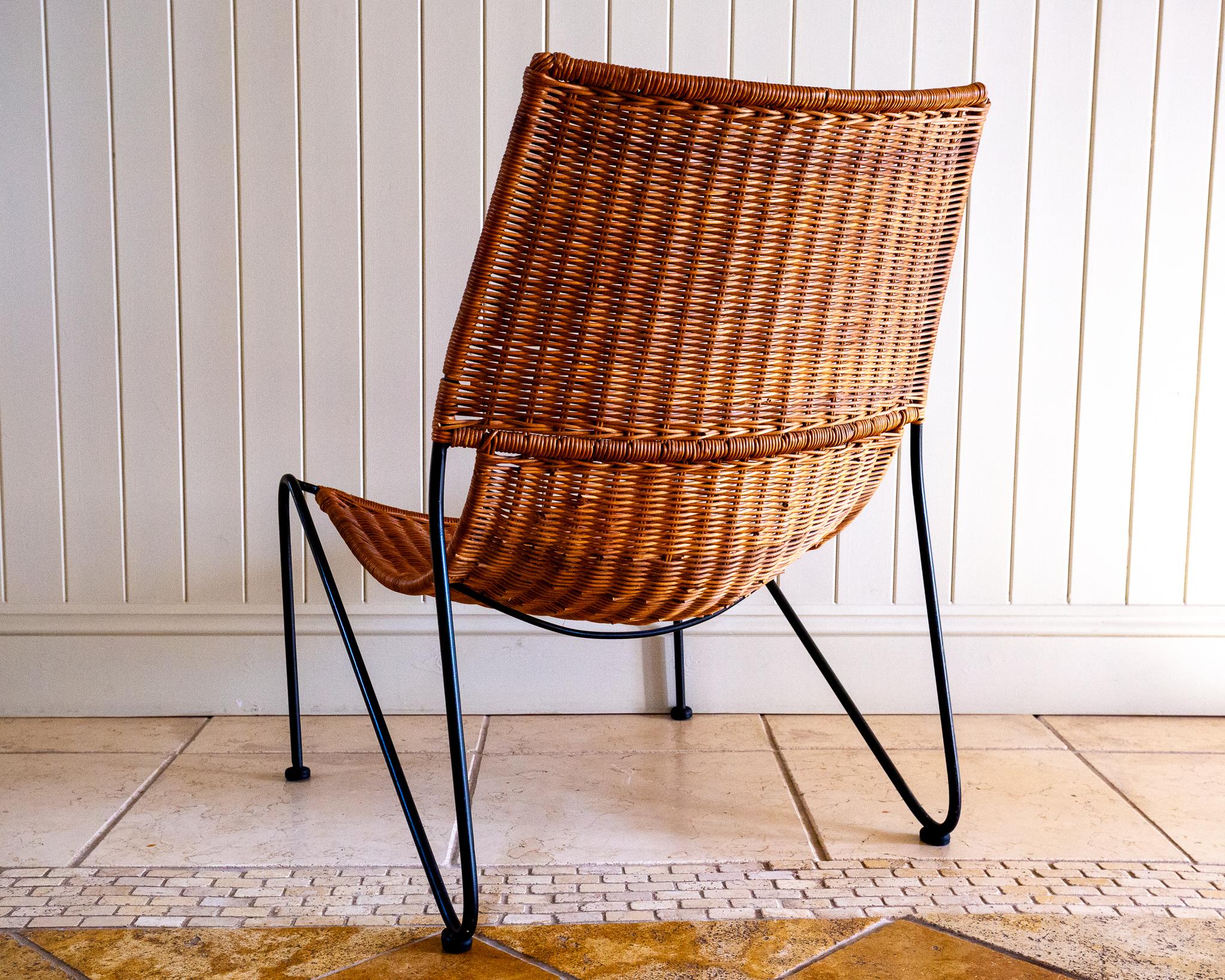 Frederic Weinberg Loungesessel MCM Korbweide Schmiedeeisen Niedriger Mid-Century Bauhaus im Angebot 5