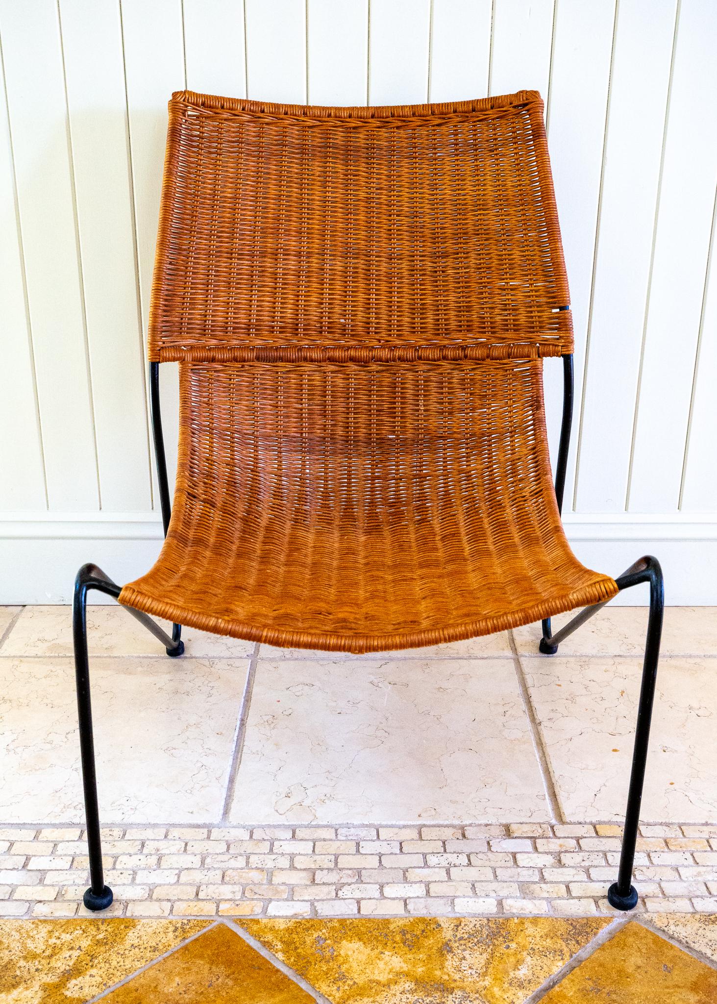 Frederic Weinberg Loungesessel MCM Korbweide Schmiedeeisen Niedriger Mid-Century Bauhaus im Angebot 6