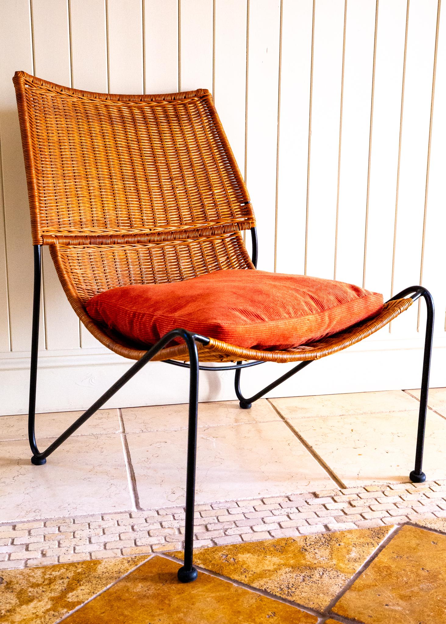 Frederic Weinberg Loungesessel MCM Korbweide Schmiedeeisen Niedriger Mid-Century Bauhaus im Angebot 7