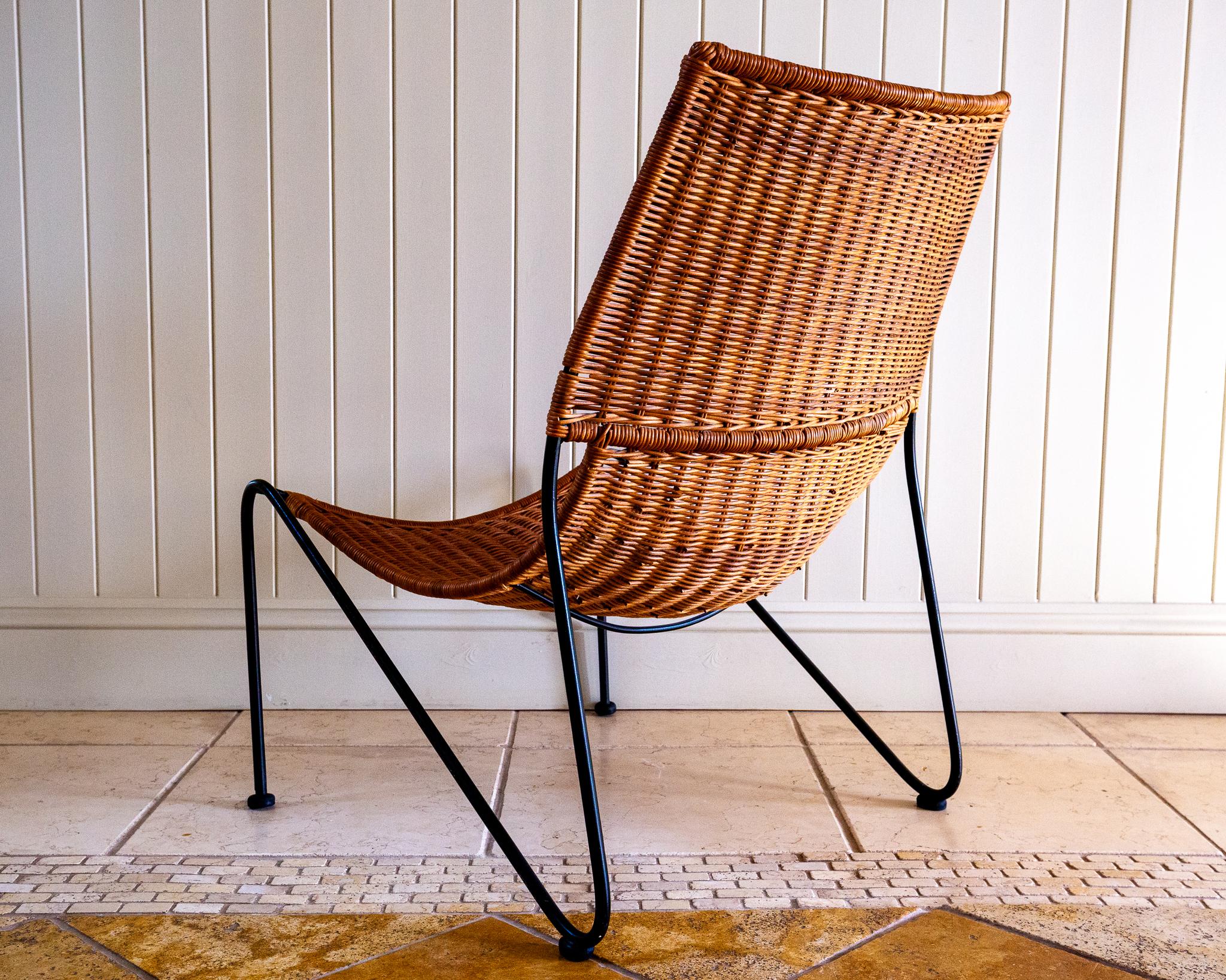 Frederic Weinberg Loungesessel MCM Korbweide Schmiedeeisen Niedriger Mid-Century Bauhaus (amerikanisch) im Angebot