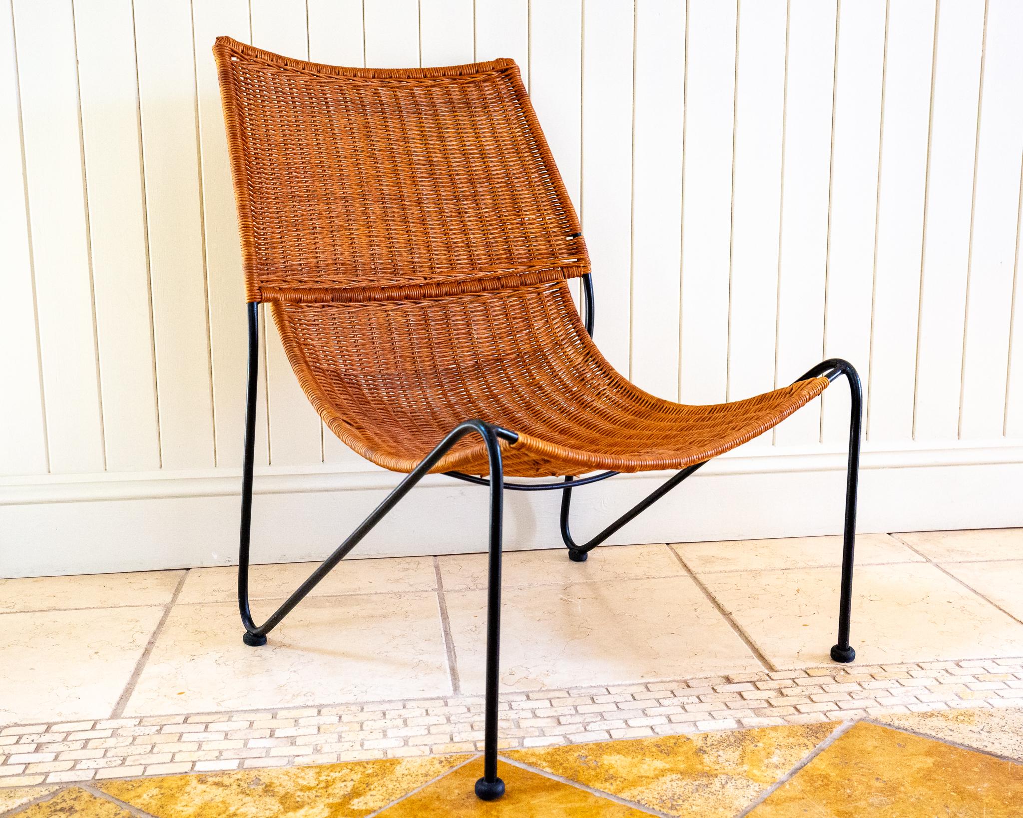 Frederic Weinberg Loungesessel MCM Korbweide Schmiedeeisen Niedriger Mid-Century Bauhaus im Zustand „Gut“ im Angebot in London, GB
