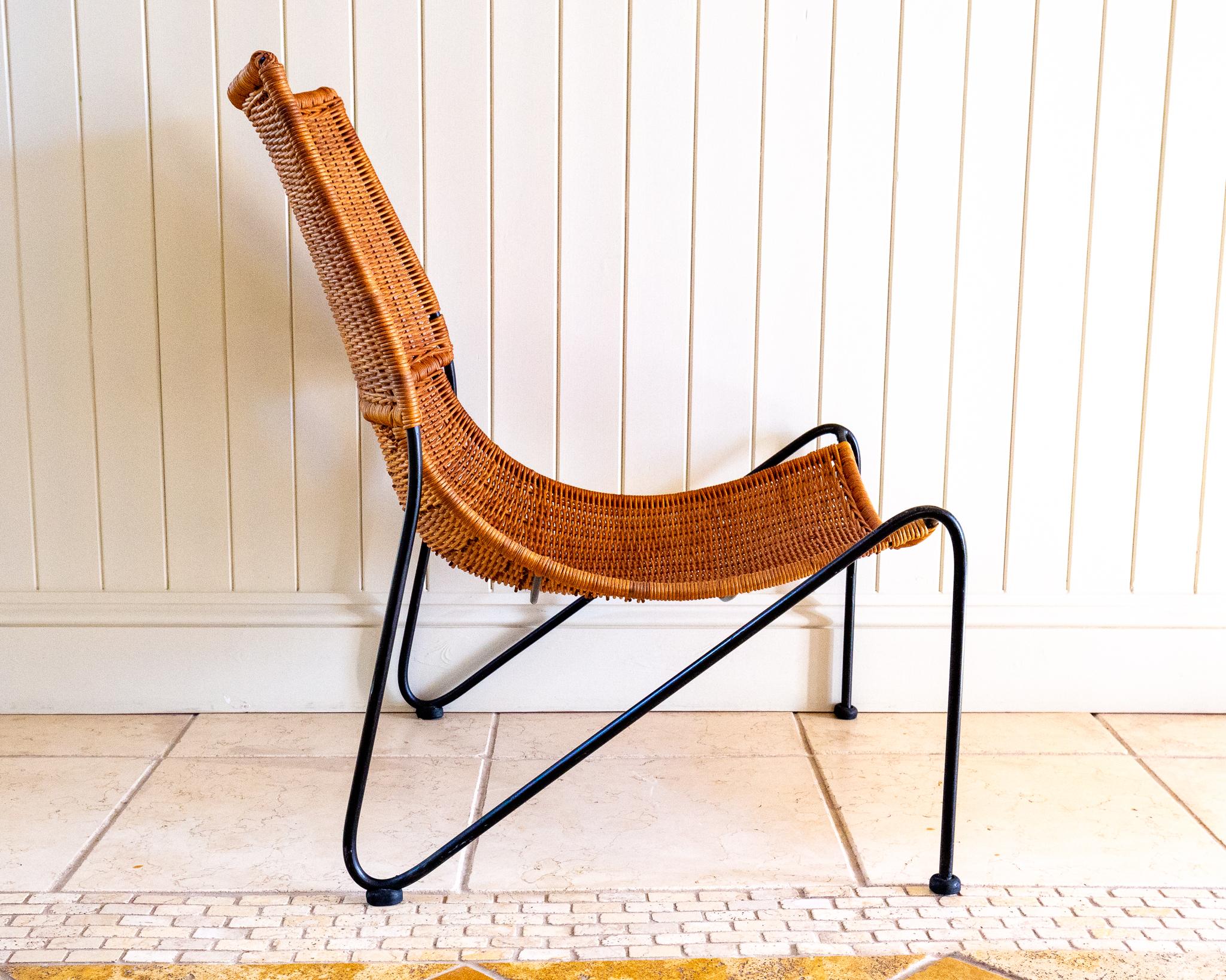 Frederic Weinberg Loungesessel MCM Korbweide Schmiedeeisen Niedriger Mid-Century Bauhaus (20. Jahrhundert) im Angebot
