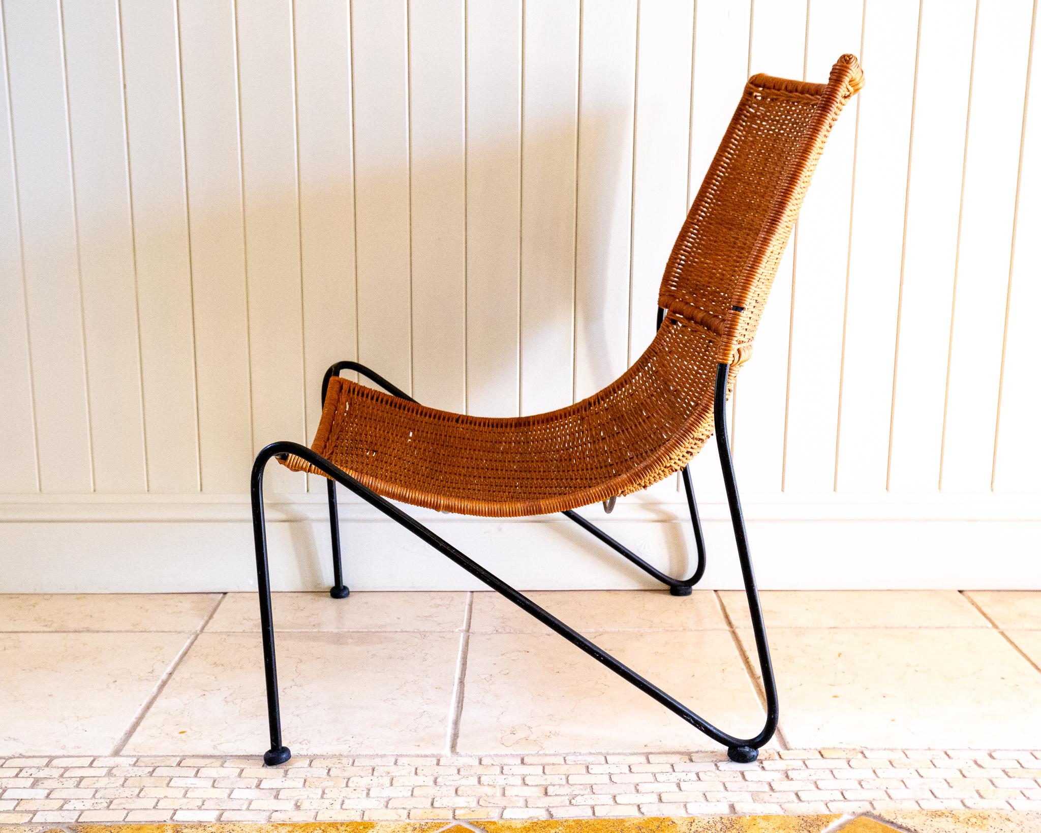 Frederic Weinberg Loungesessel MCM Korbweide Schmiedeeisen Niedriger Mid-Century Bauhaus im Angebot 1