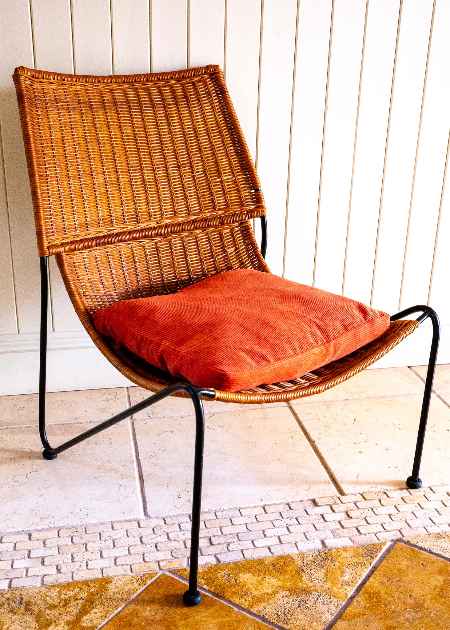 Frederic Weinberg Loungesessel MCM Korbweide Schmiedeeisen Niedriger Mid-Century Bauhaus im Angebot 2