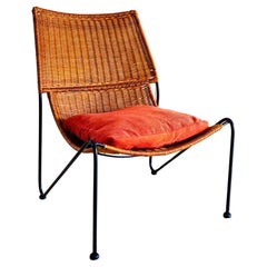 Frederic Weinberg Lounge Chair MCM Wicker Wrought Iron Low Mid Century Bauhaus