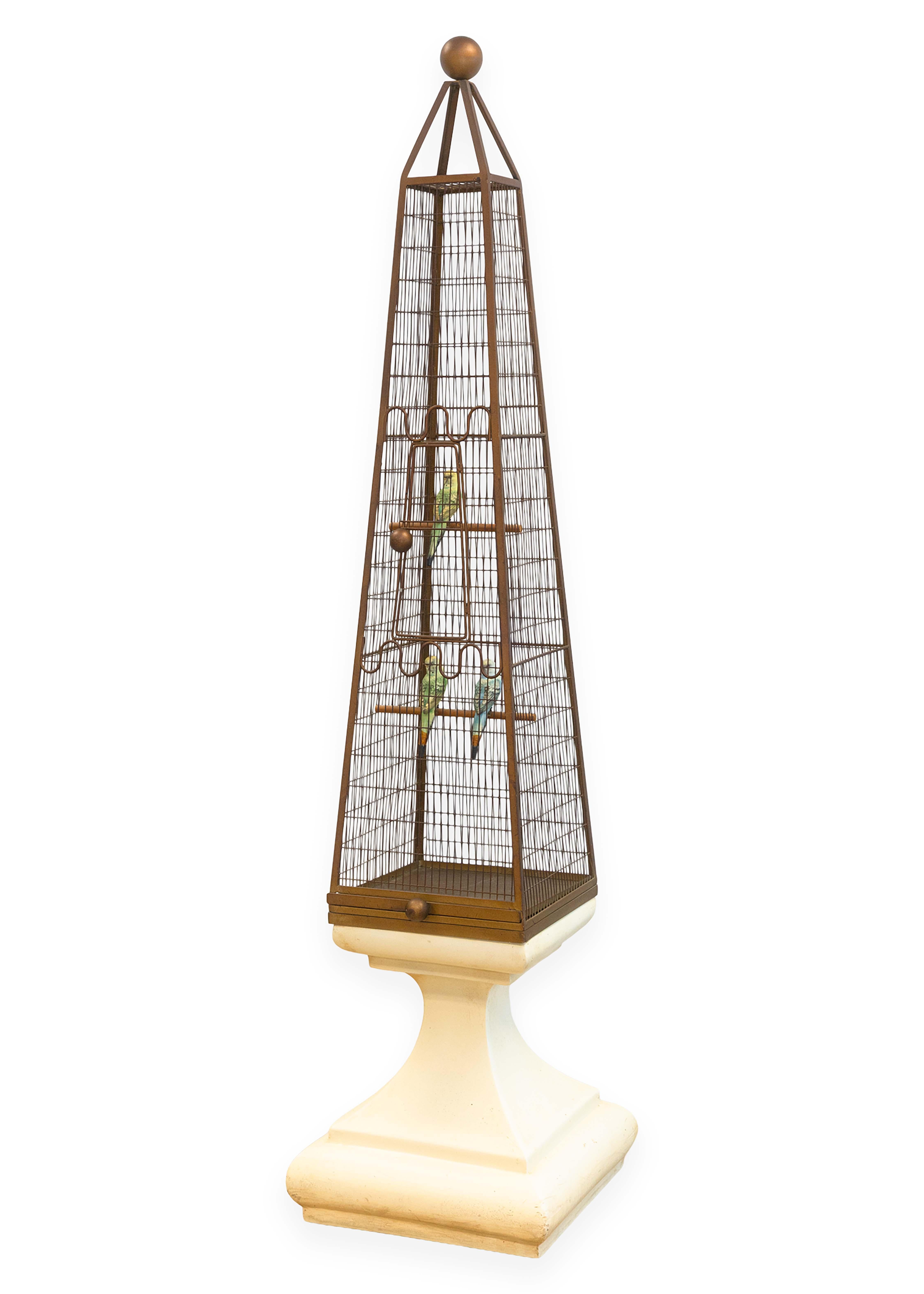 Frederic Weinberg - Escultura modernista de jaula de pájaros a tamaño natural con pájaros de cerámica en venta 4