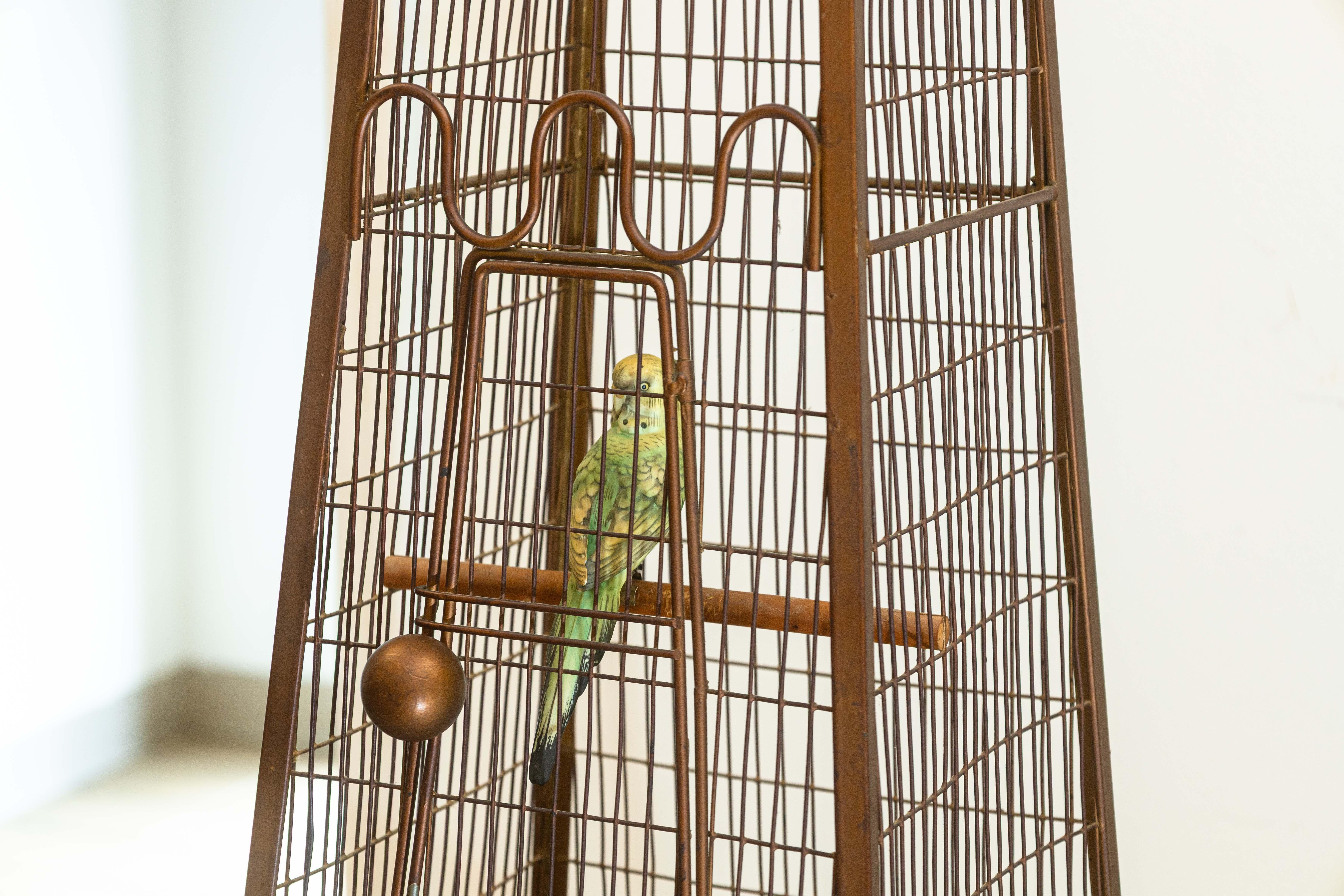 Frederic Weinberg - Escultura modernista de jaula de pájaros a tamaño natural con pájaros de cerámica Moderno en venta