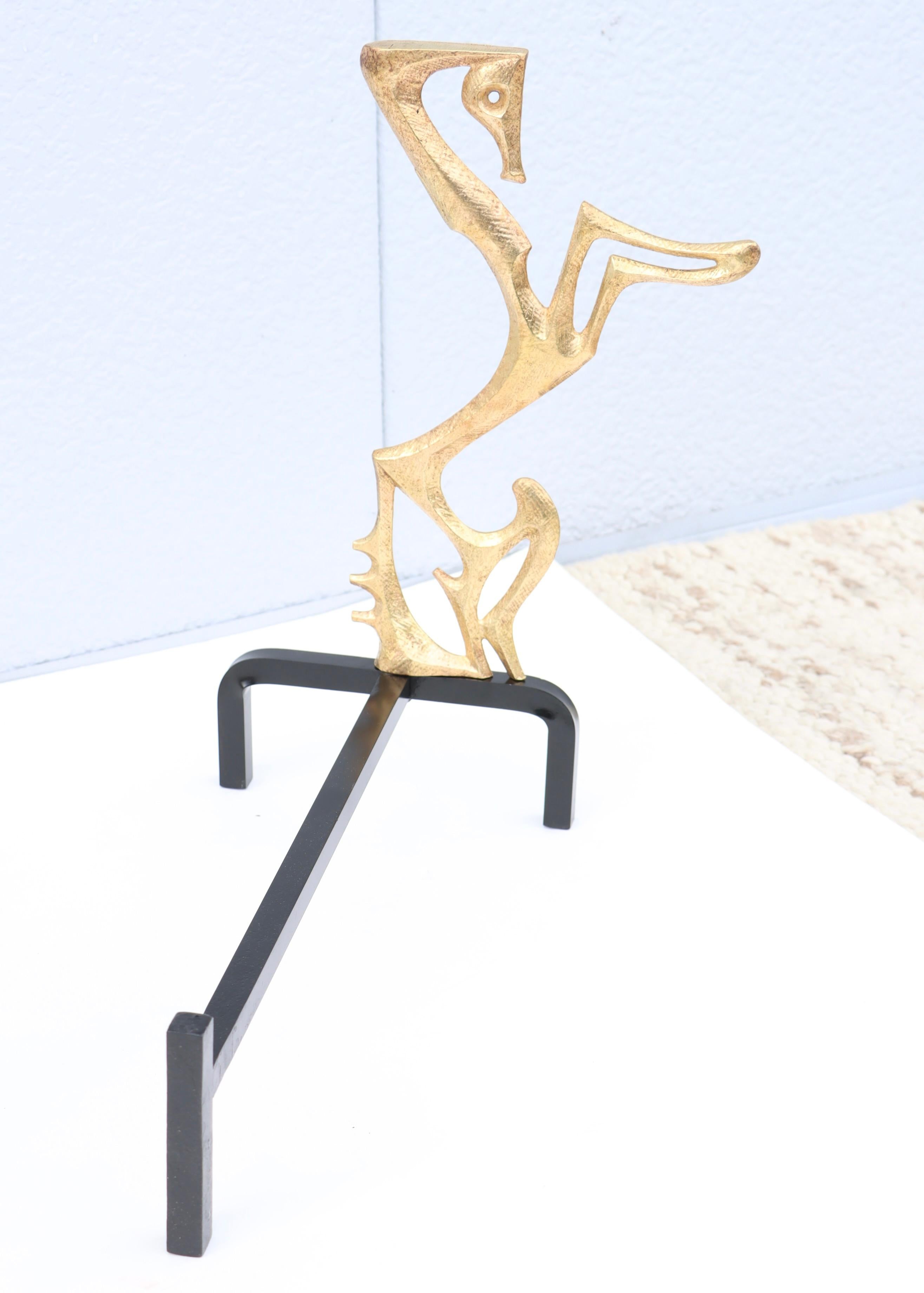 Frederic Weinberg Solid Brass 1960's Andirons 8