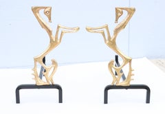 Frederic Weinberg Solid Brass 1960's Andirons