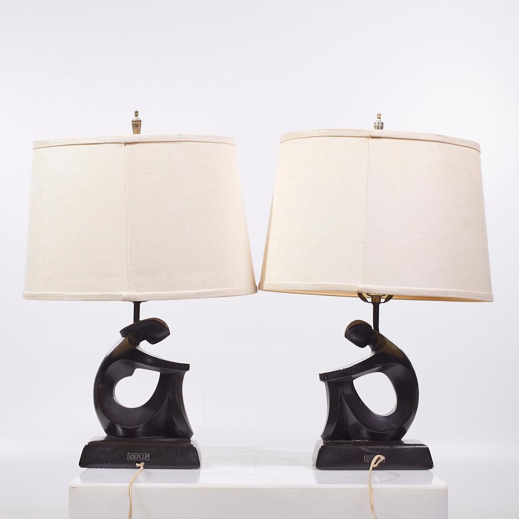 American Frederic Weinberg Style F.A.I.P. Mid Century Figurative Table Lamps - Pair For Sale