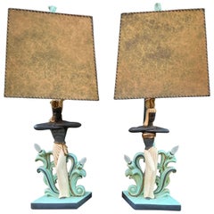 Frederic Weinberg Style Pair of 1950’s Plaster  Lamps by Continental Art Lamps