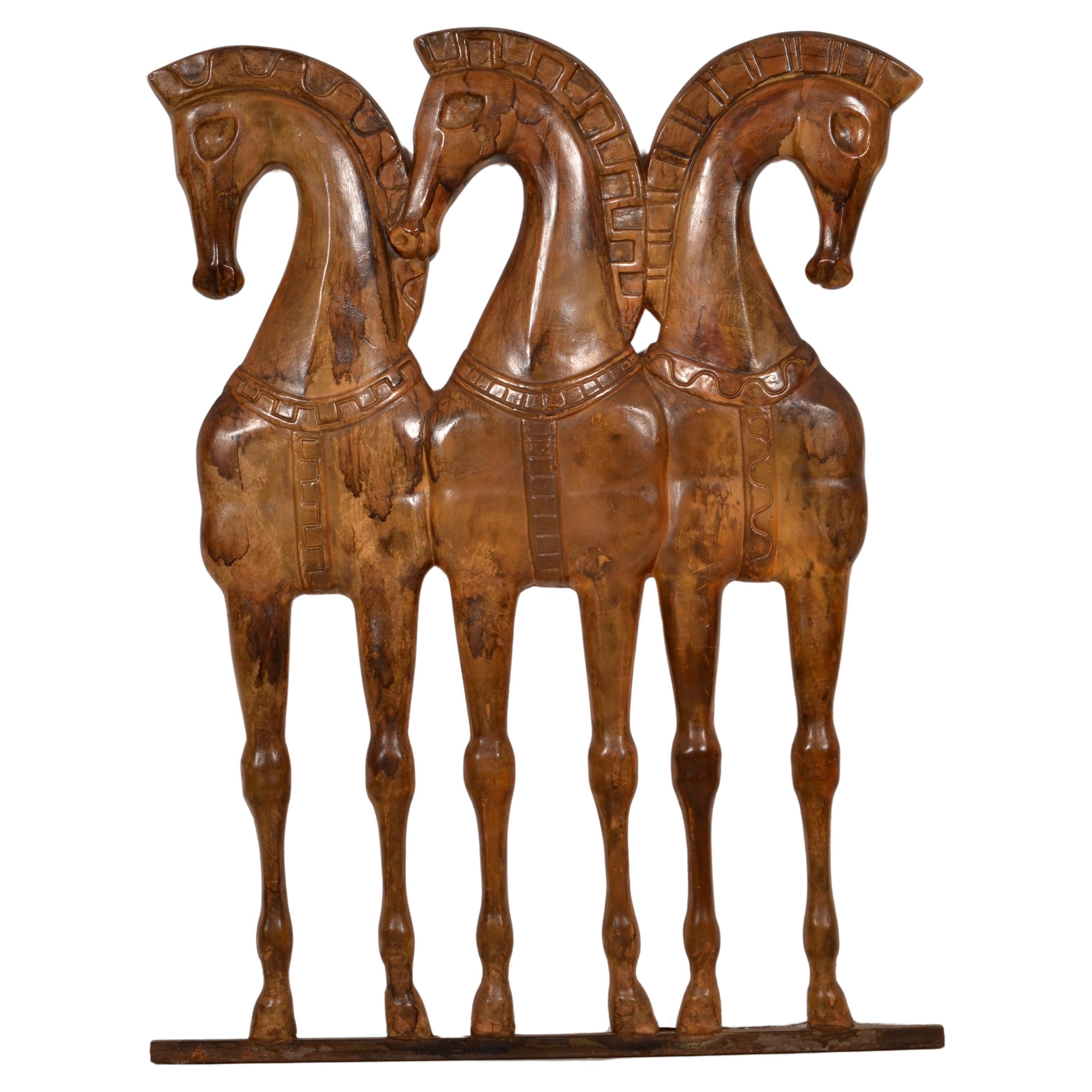 Frederic Weinberg Wall Sculpture featuring Etruscan Horses, USA c 1950s