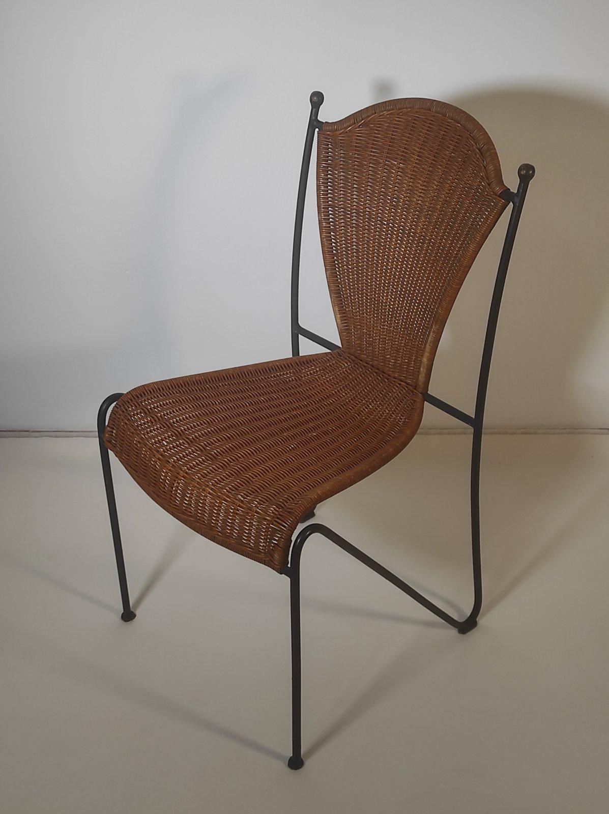 Mid-Century Modern Frederic Weinberg Wicker and Iron Chair 1950s