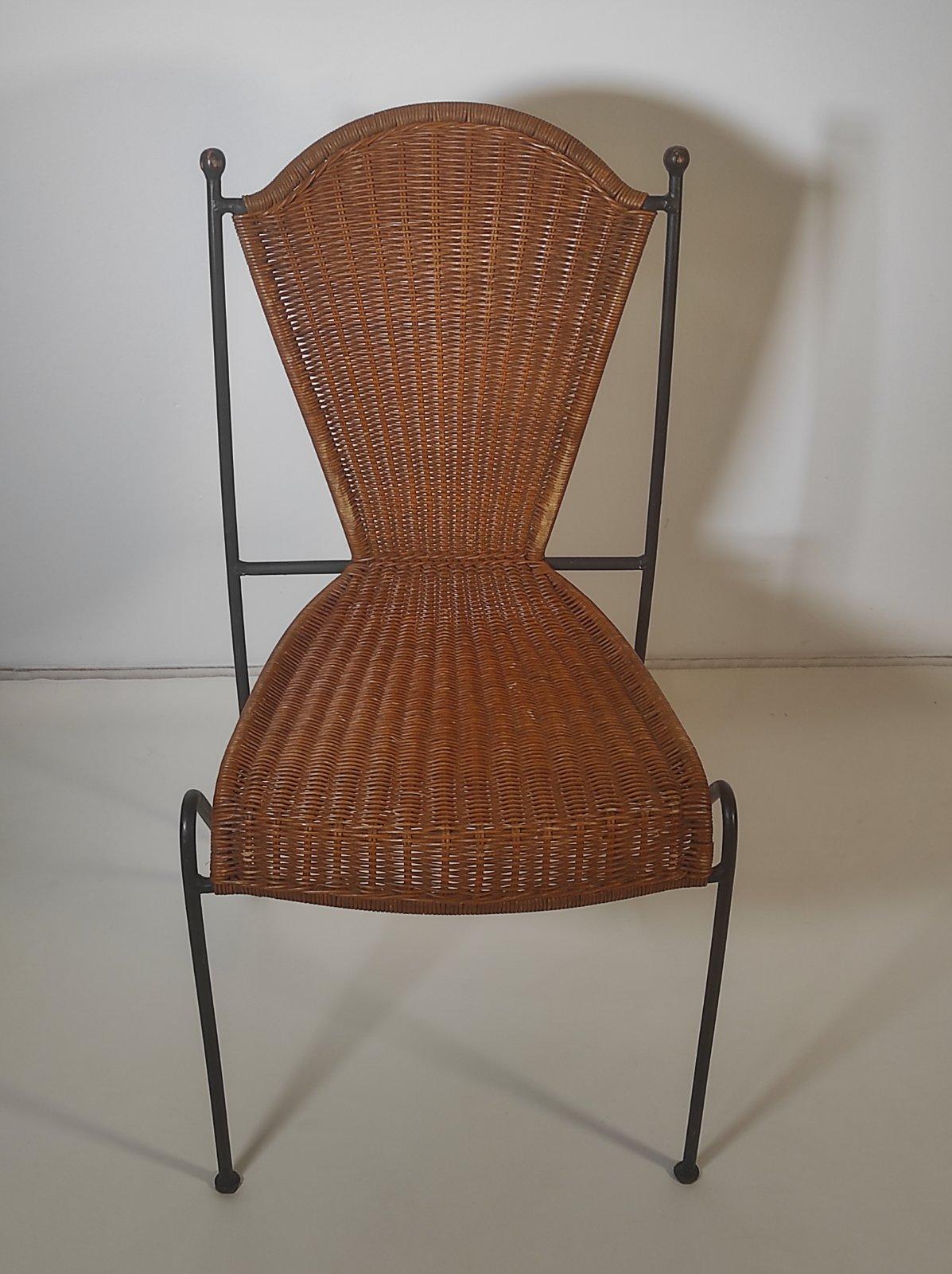American Frederic Weinberg Wicker and Iron Chair 1950s