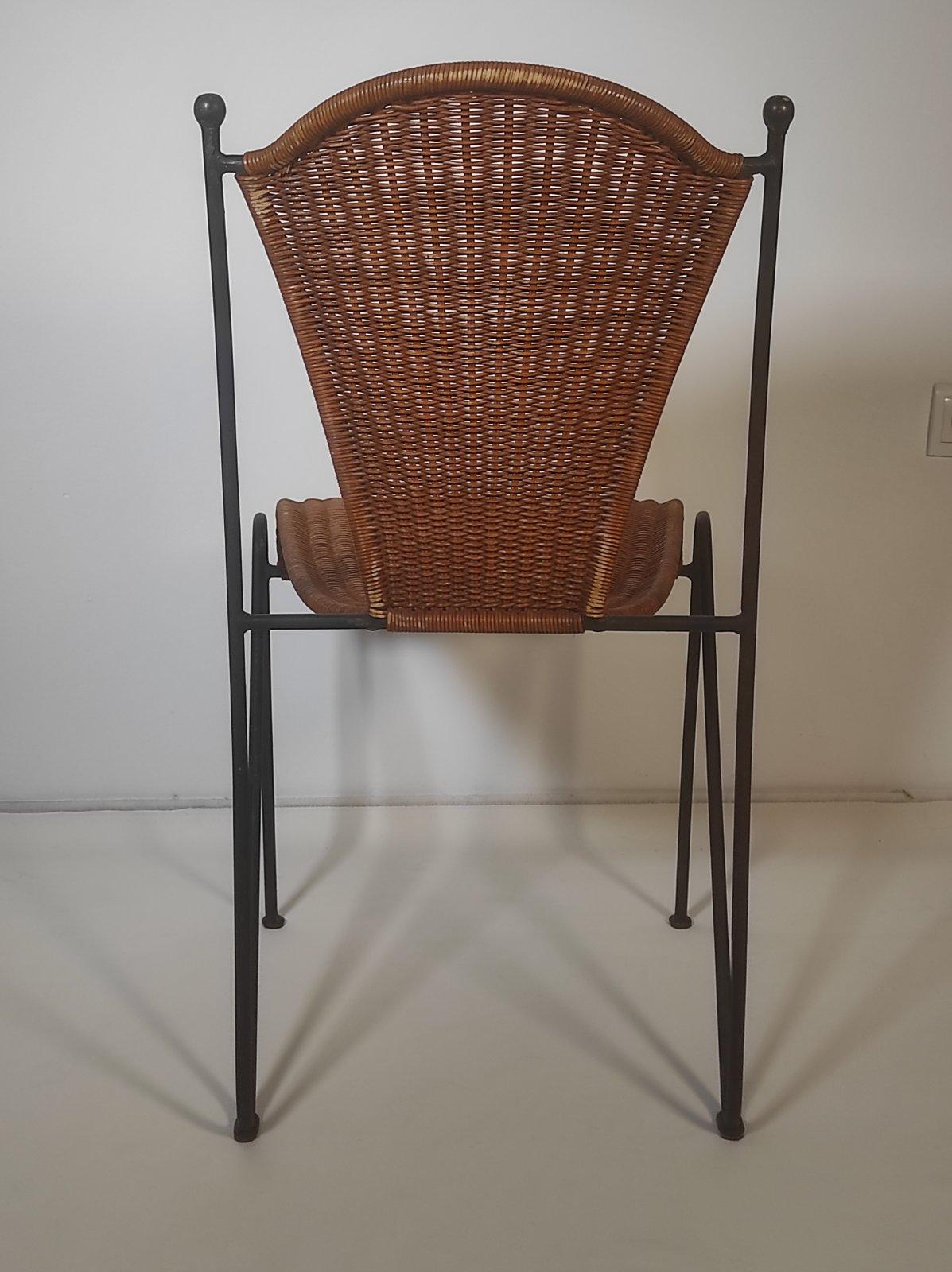 Mid-20th Century Frederic Weinberg Wicker and Iron Chair 1950s