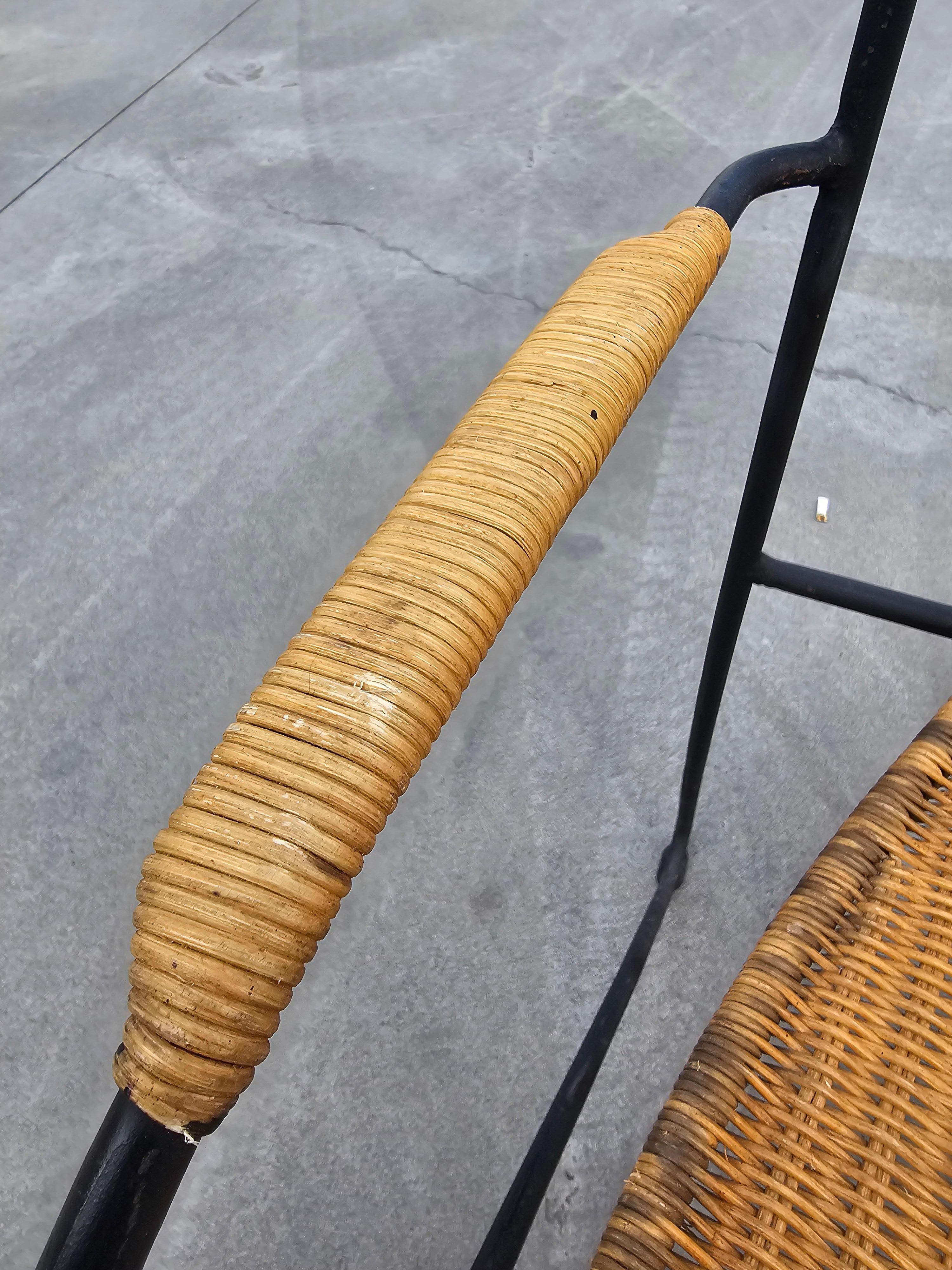 Frederic Weinberg Wicker, Wrought Iron and Brass Chairs, Set of Four, USA 1950s 4
