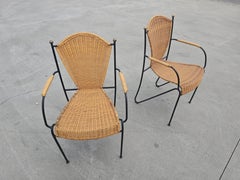 Chaises en osier, fer forgé et laiton de Frederic Weinberg, ensemble de quatre, États-Unis, années 1950